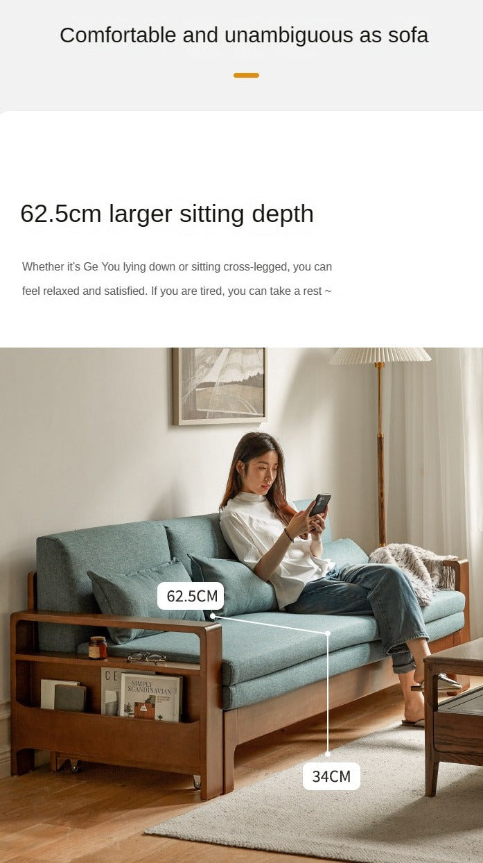 Oak & Beech Folding Multi-Functional Storage Sofa Bed - Convertible Guest Bed with Hidden Storage for Small Spaces, Living Rooms & Apartments
