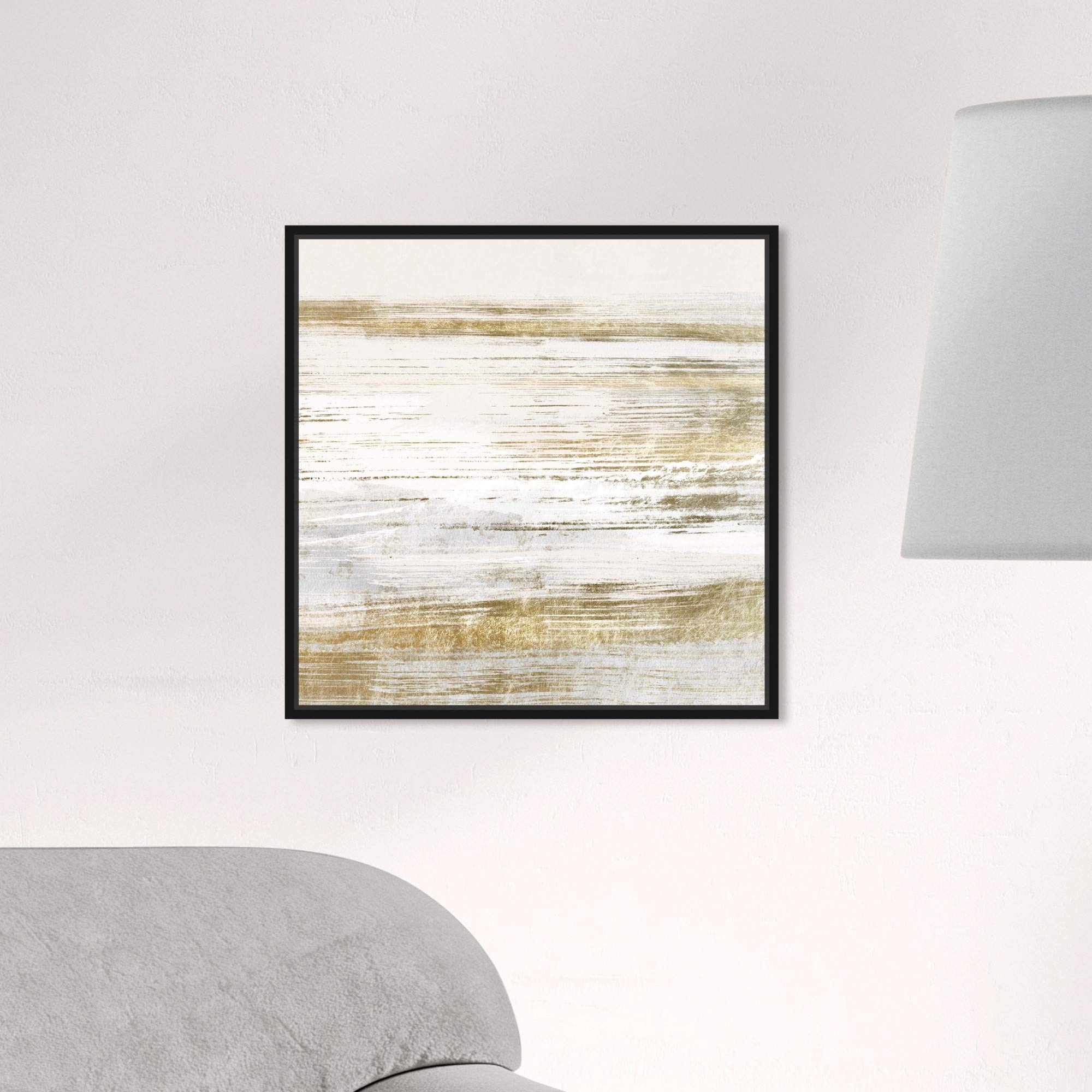 Abstract Wall Art Canvas Print 'Blush Romance Gold' - 16x16 Inch Black Framed Home Decor Painting | Perfect for Living Room, Bedroom & Office Decoration