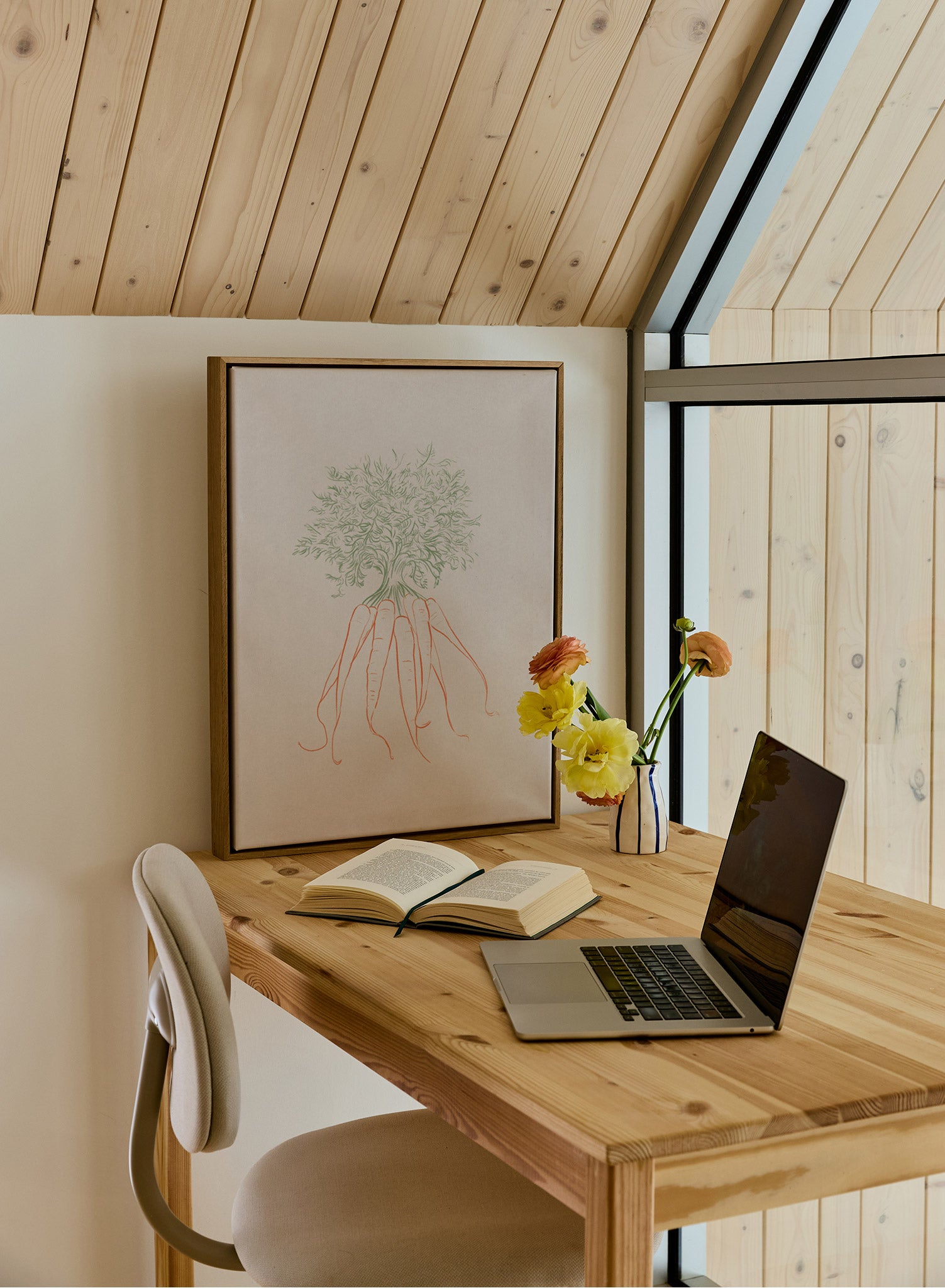 Line Drawn Carrots Canvas Wall Art - Handmade Botanical Painting for Home Decor, Kitchen & Dining Room Aesthetic