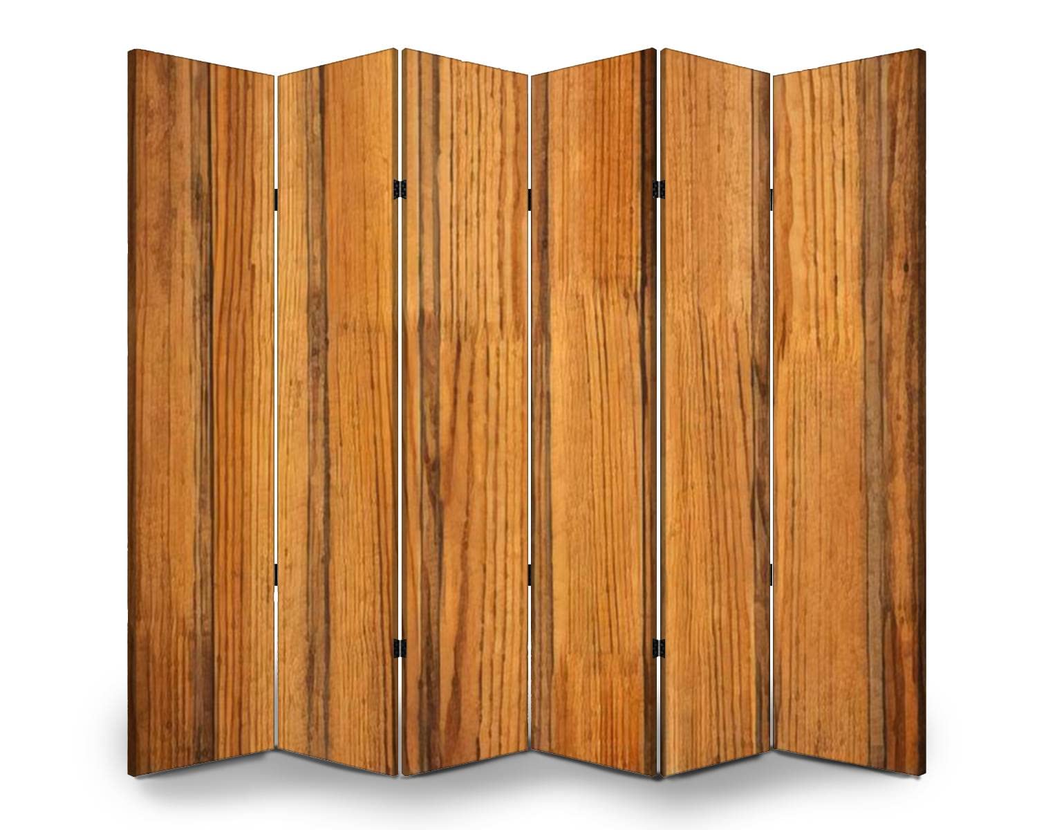 6 Panel Folding Room Divider - Light Brown Wooden Slat Privacy Screen for Indoor/Outdoor Use | Modern Freestanding Partition for Home, Office, Dorm & Event Spaces | Protective Wall Separator & Decorative Room Covering
