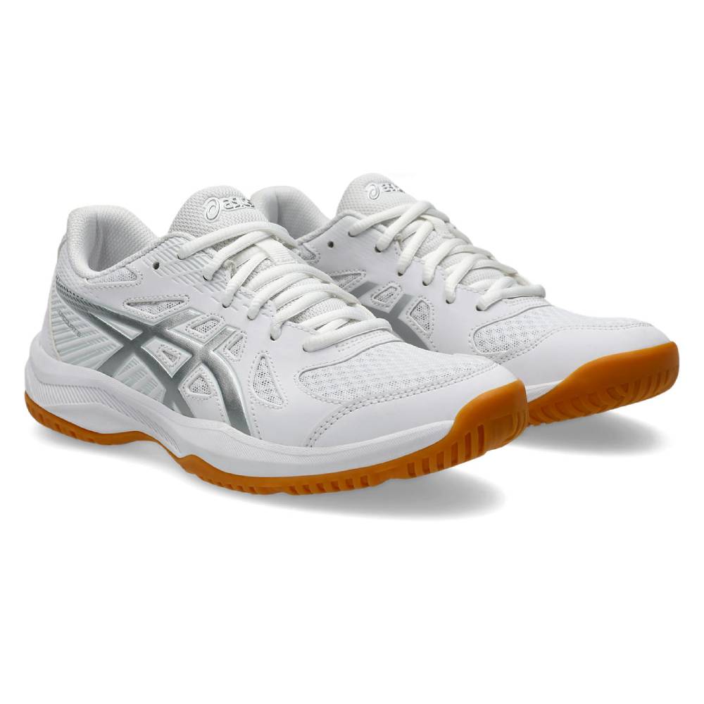 ASICS Upcourt 6 Women's Indoor Court Shoes - White/Pure Silver - Volleyball, Badminton & Squash Shoes for Women - Lightweight & Non-Marking Soles for Gym & Indoor Sports