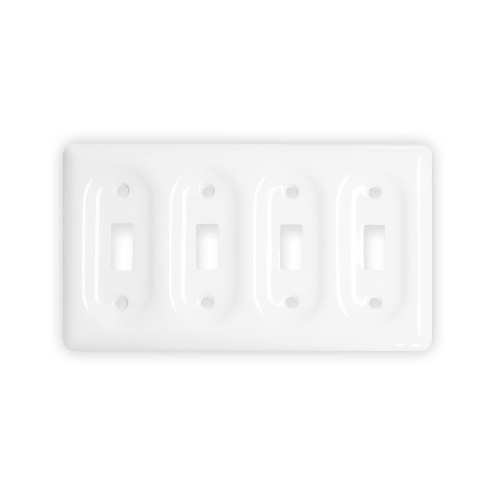 White Ceramic Switch Plate Covers - Quad Toggle Outlet Covers for Home Decor | Durable & Stylish Wall Plates for Living Room, Bedroom & Kitchen