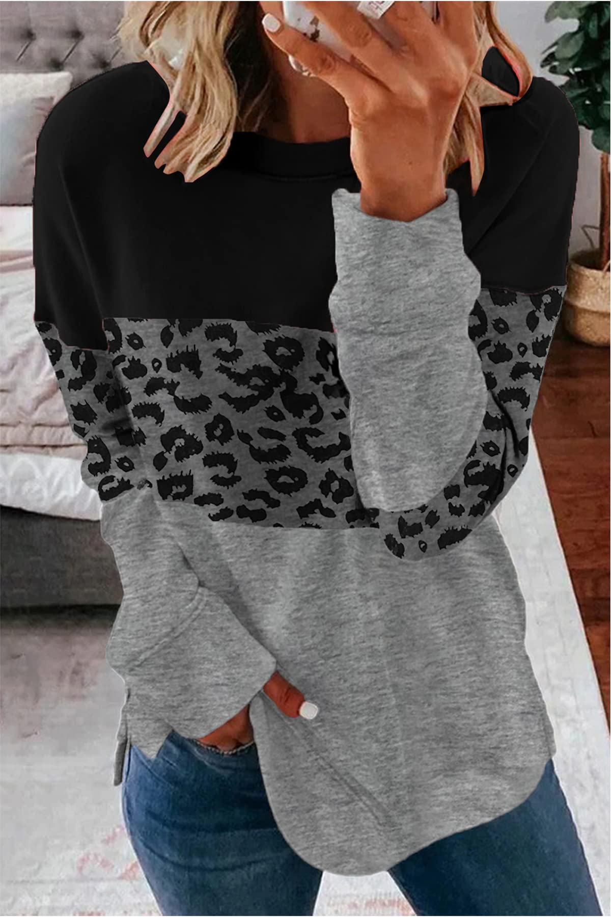CNFUFEN Women's Casual Crewneck Sweatshirt - Soft Long Sleeve Pullover Top for Fall & Winter | Cozy Loungewear, Streetwear Fashion, Layering Essential