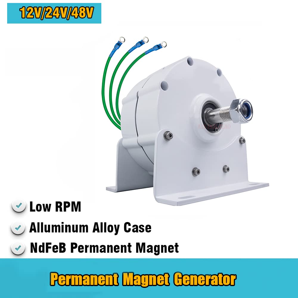 600W 400RPM Low Speed Permanent Magnet Generator 12V 24V 48V Gearless 3-Phase Alternator with Rare Earth Magnets - Wind Turbine Power Generator for Home, RV & Off-Grid Systems (Includes Mounting Base)