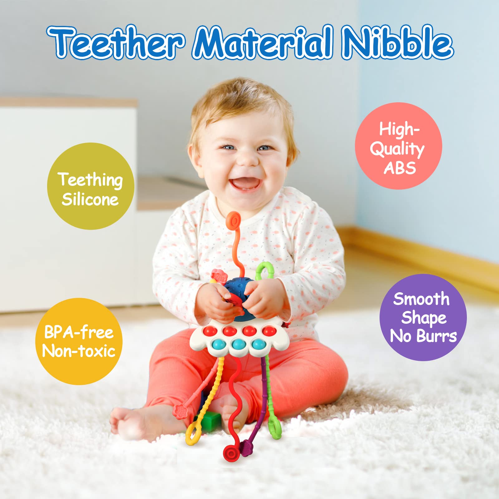 Montessori Sensory Toys for 1 Year Old Babies - Food Grade Silicone Pull String Activity Toy for Fine Motor Skills Development - Perfect Travel Toy & Toddler Gift for Boys and Girls - Ideal for Playtime, Learning, and Airplane/Car Rides