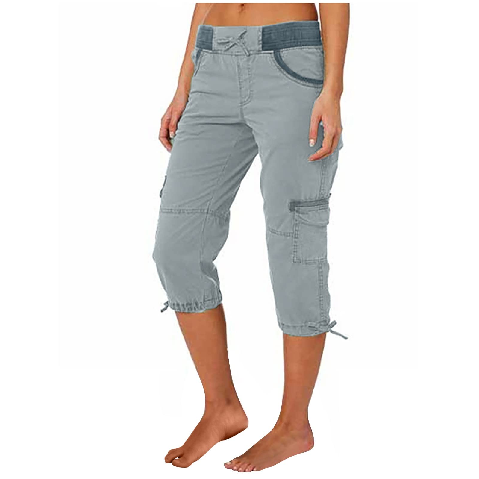 Women's Summer Capri Pants - High Waisted Cargo Pants with Adjustable Tie Knot & Cropped Hem | Casual Lounge Wear for Outdoor Activities, Travel & Yoga