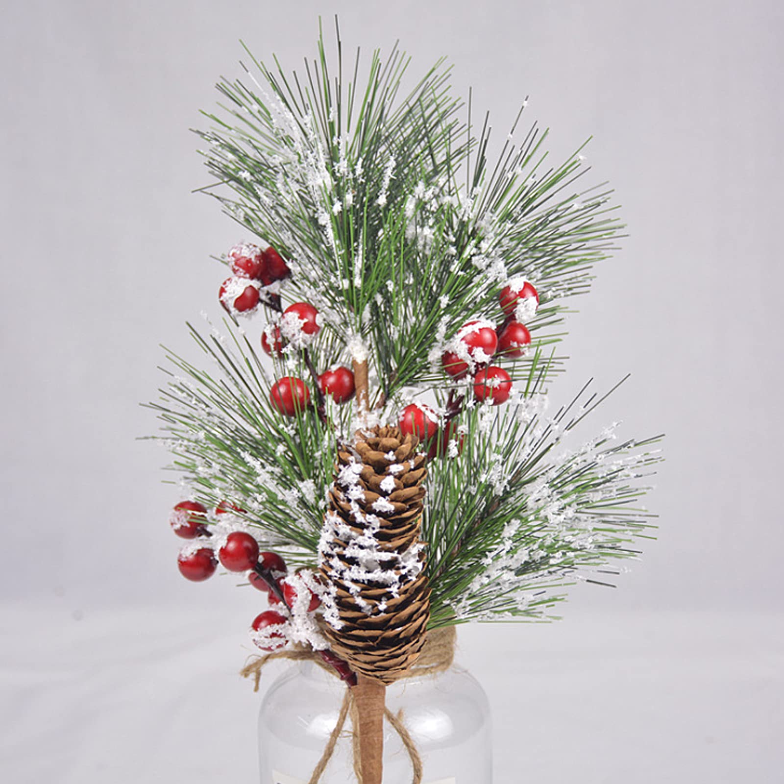 6Pcs 14.2inch Artificial Red Berry Stems with Pine Branches & Holly - Christmas DIY Craft Picks for Wreaths, Garlands, Ornaments and Holiday Decorations (36cm) - Perfect for Festive Home Decor, Gift Wrapping, and Seasonal Centerpieces