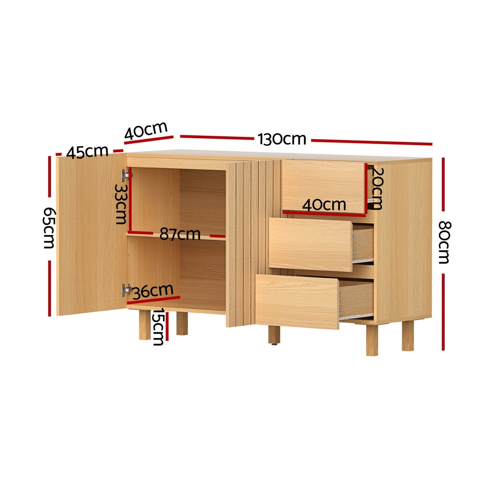 130cm Artiss Buffet Sideboard Cabinet - Pine Wood Storage Drawer Cupboard for Dining Room, Kitchen Pantry Organization & Home Decor