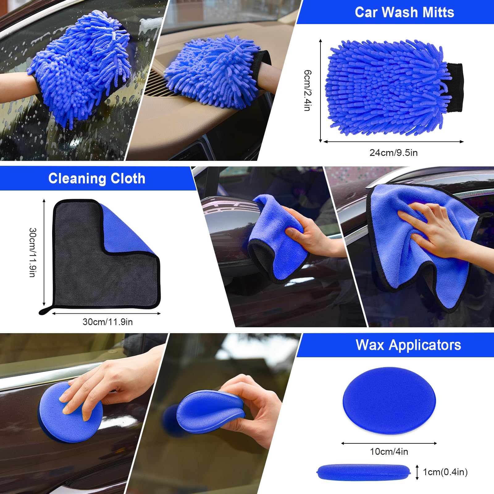 20-Piece Professional Car Cleaning Kit with Detailing Brushes & Carry Bag - Interior & Exterior Auto Care Set for Dashboard, Wheels, Leather Seats - Perfect for Car Wash, Detailing & Maintenance (Blue)