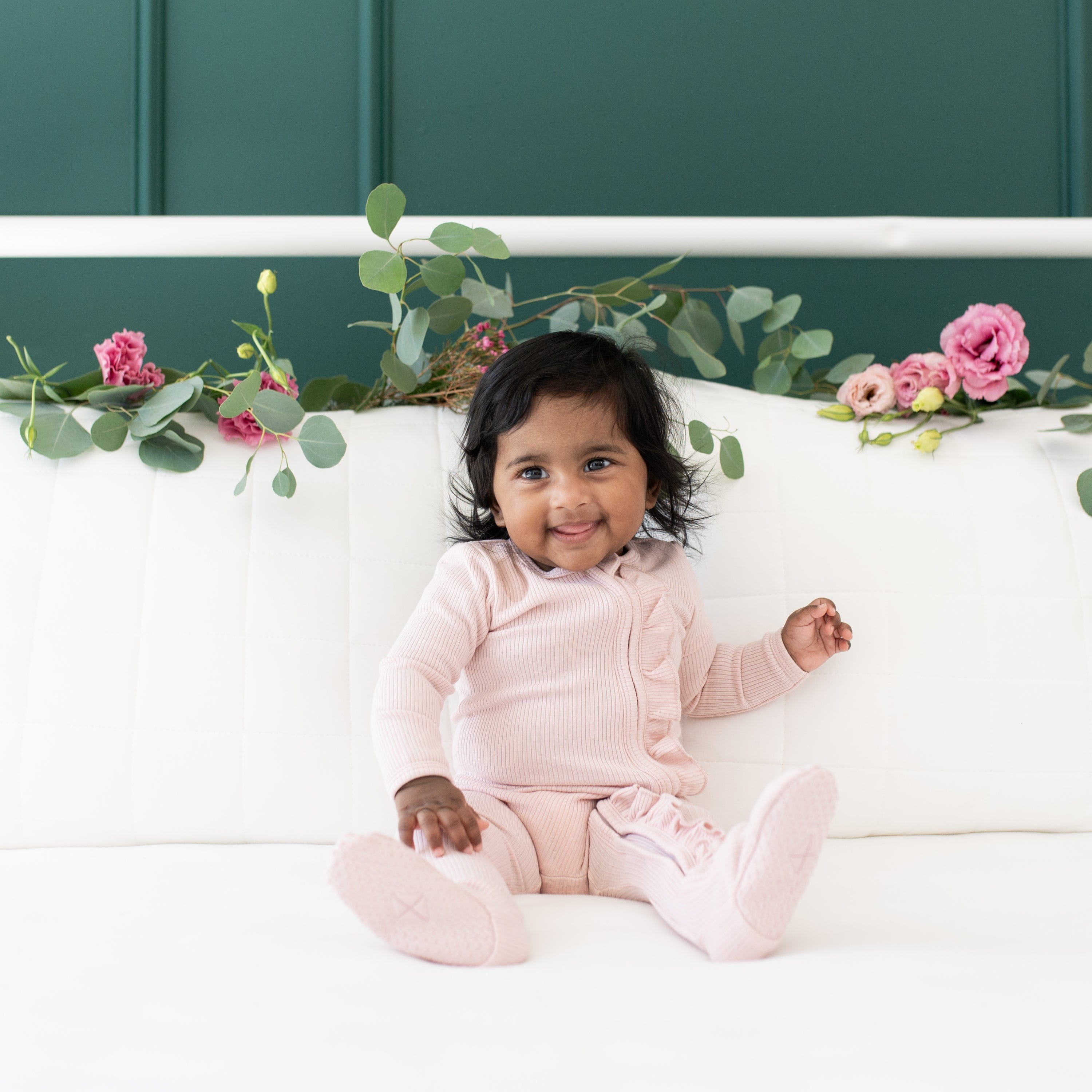 Blush Ribbed Ruffle Zipper Footie Pajamas for Women - Cozy Sleepwear for Winter Nights & Loungewear at Home