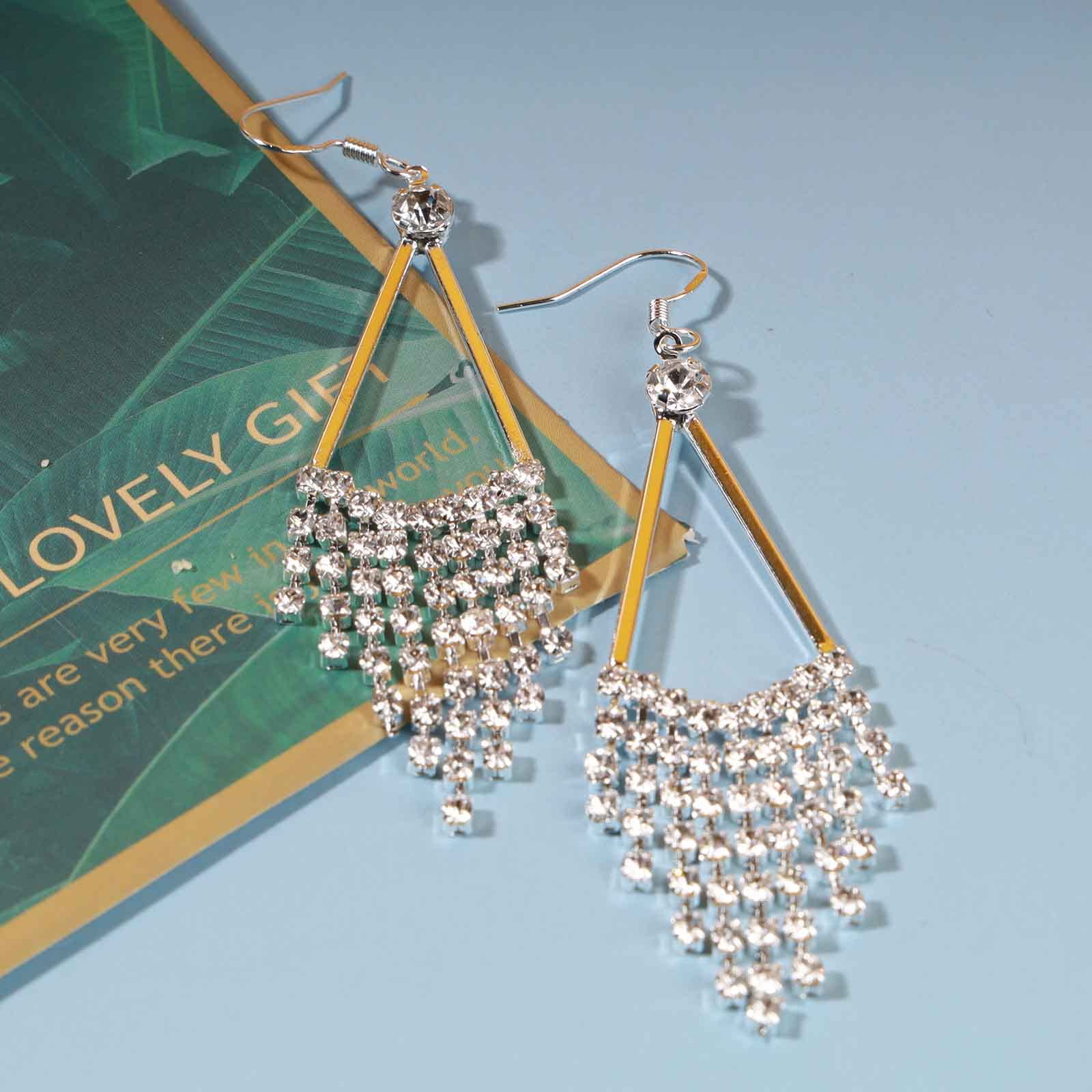 Elegant Silver Crystal Chandelier Earrings for Women – Sparkling Rhinestone Tassel Drop Dangle Earrings with CZ Stones | Perfect for Weddings, Prom, Evening Parties & Special Occasions