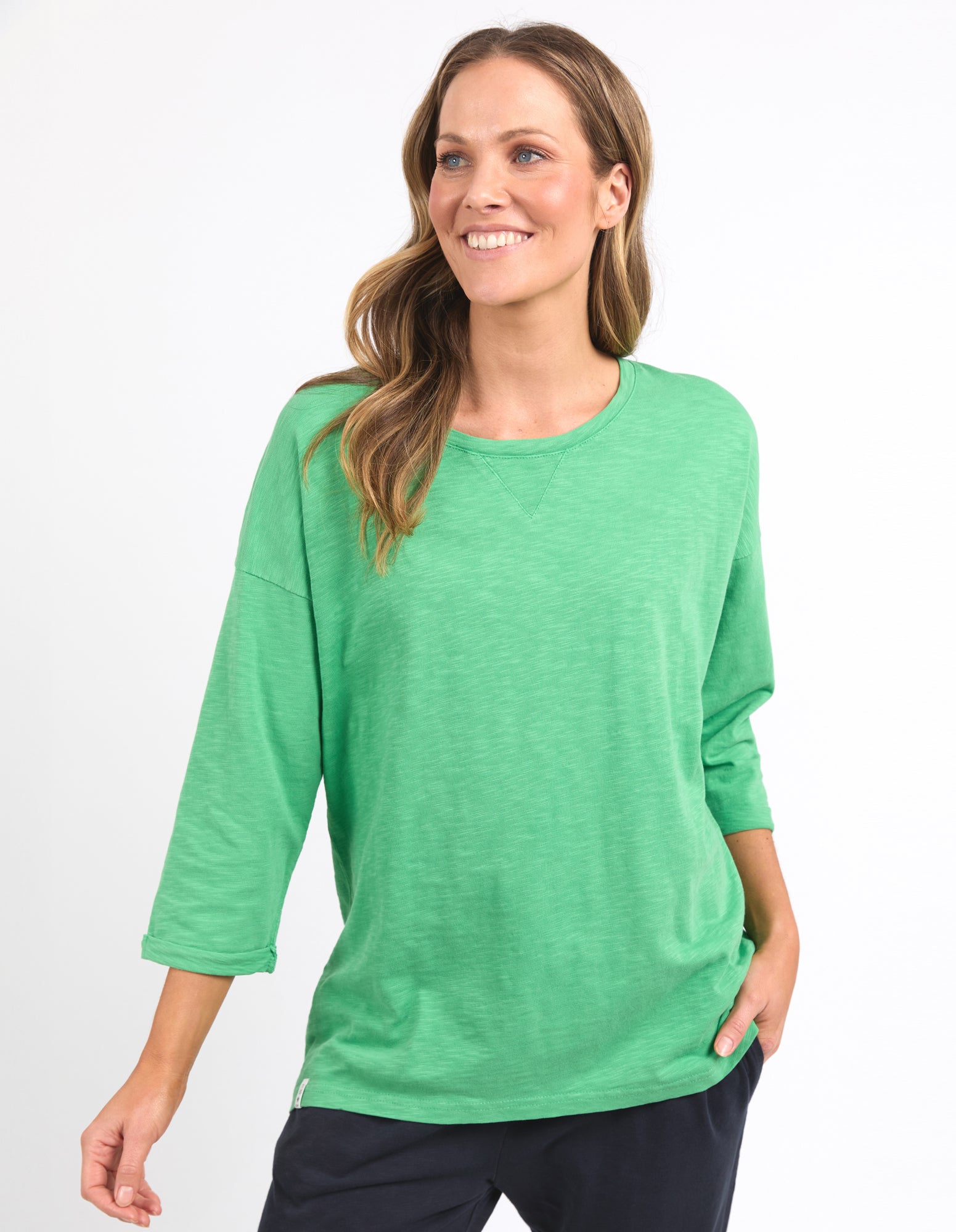 Elm Annie Women's 3/4 Sleeve Casual T-Shirt - Soft Greenbriar Color for Everyday Wear | Perfect for Work, Weekend & Layering Outfits