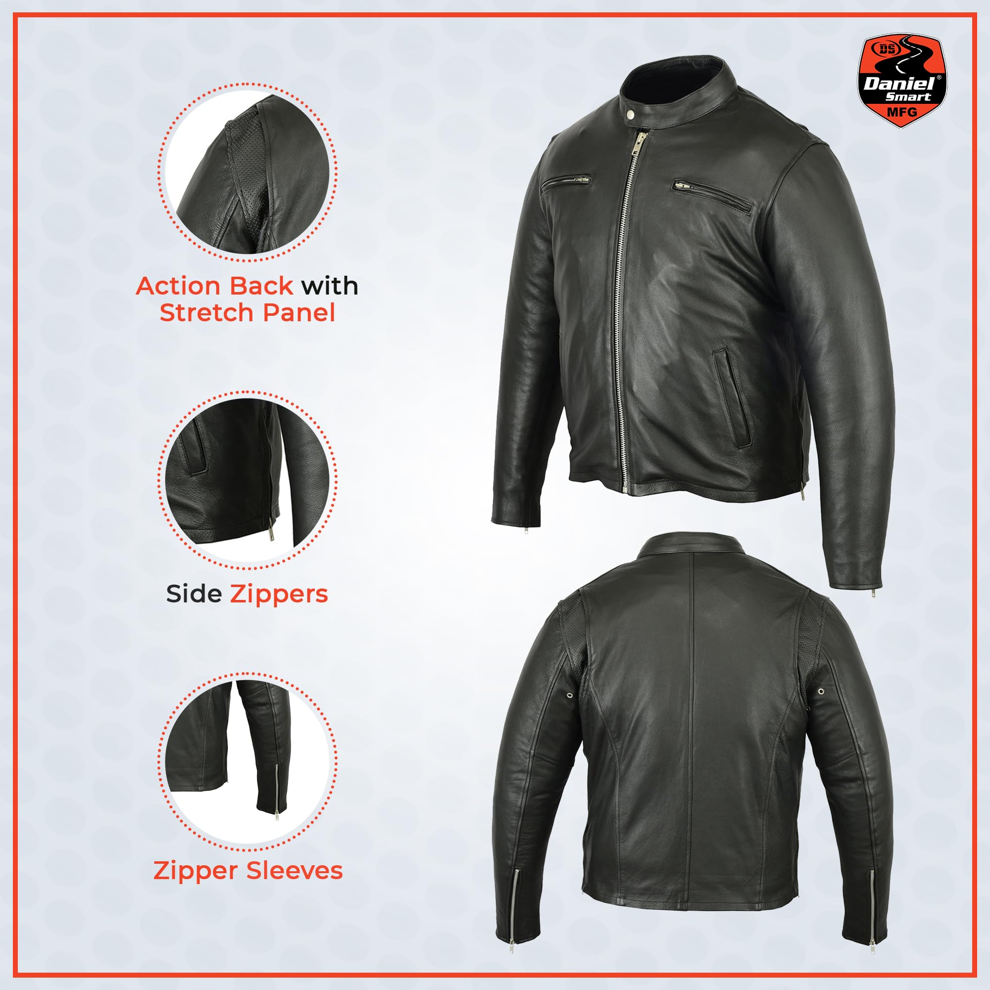 Daniel Smart Men's Leather Motorcycle Jacket - Stylish Cruiser Biker Jacket with Concealed Armory Pockets for Riding & Outdoor Adventures