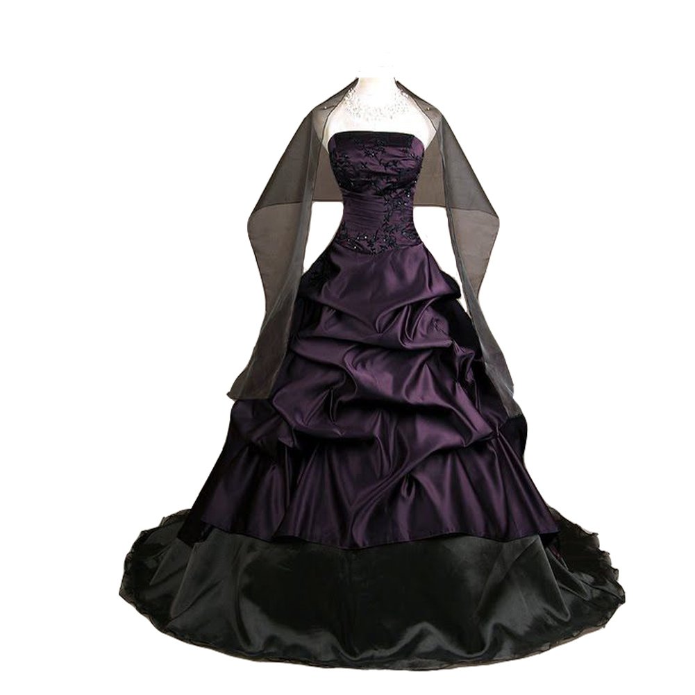 Kivary® Strapless Deep Purple and Black A Line Gothic Prom Corset Wedding Dress - Elegant Formal Gown for Evening Parties, Homecoming, and Special Occasions