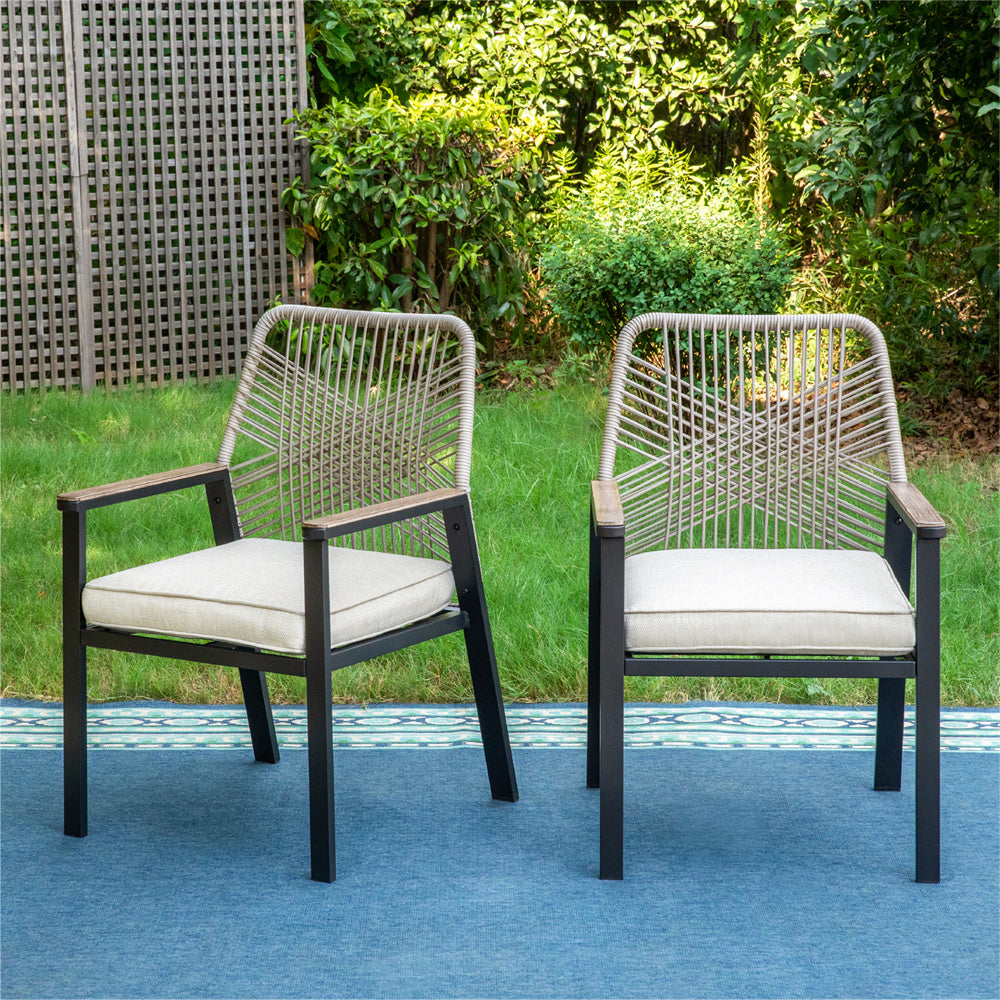 Phi Villa Handcrafted Rattan Rope Patio Dining Chairs - Outdoor Wicker Chairs for Garden, Poolside, Backyard & Patio Furniture - Weather-Resistant Dining Set for Restaurants, Cafes & Home Decor