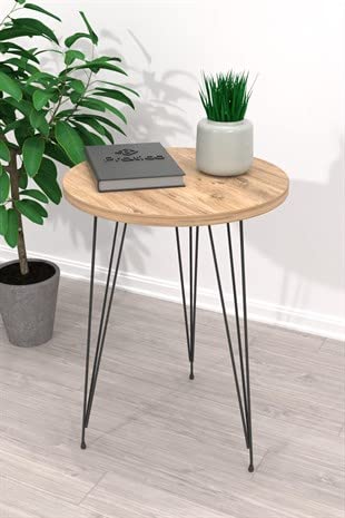 PAK HOME - Set of 2 Round Pine Wood End Tables with Black Metal Legs, Nightstand & Sofa Side Tables for Small Spaces - Perfect for Bedroom, Living Room, Home Office & Balcony Decor | Compact Coffee Tables for Cozy Corners & Modern Interior Design