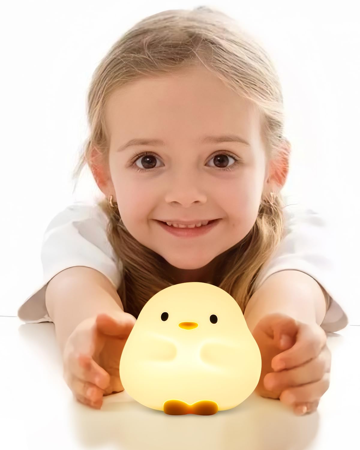 DuDu Duck Night Light - Cute Squishy Silicone Baby Nursery Lamp with 30-Min Timer | Rechargeable Touch Control Bedside Light for Bedroom, Kids Room & Nursery | Perfect for Night Feedings, Soothing Toddlers & Creating Cozy Atmosphere