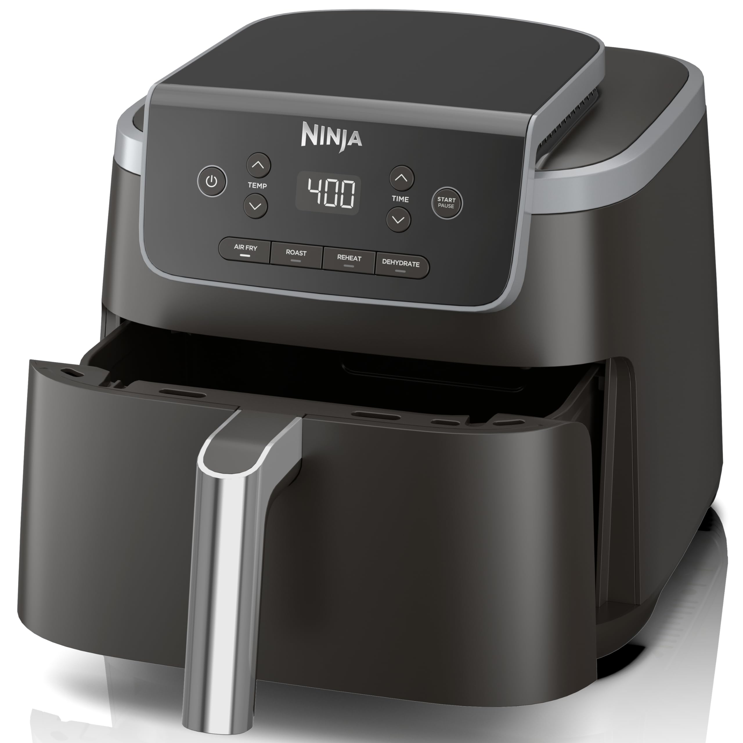 Ninja AF141 5 QT Air Fryer Pro 4-in-1 with Air Crisp Technology - Air Fry, Roast, Reheat & Dehydrate - 400°F Fast Cooking, Nonstick Basket & Crisper Plate - Perfect for Family Meals, Healthy Snacks & Quick Weeknight Dinners - Grey (Renewed)