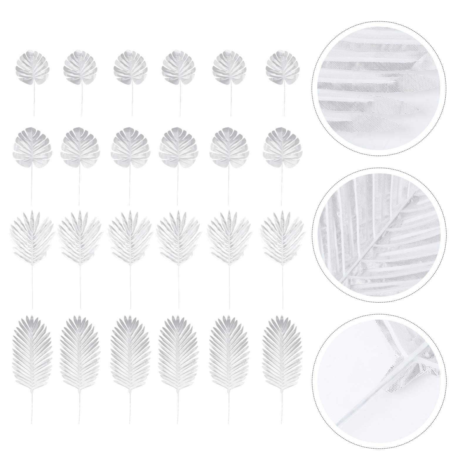 PRETYZOOM 24 Pack Silver Artificial Palm Leaves - Fake Tropical Fronds for Home Decor, Wedding Centerpieces, Party Arrangements & Tropical Theme Decorations - Perfect for Beach Parties, Boho Weddings & Indoor Greenery
