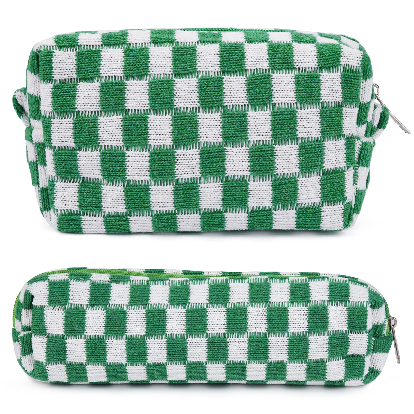 Checkered Makeup Bag & Brush Organizer - Large Capacity Cosmetic Travel Case for Women | Perfect for Makeup Storage, Travel Essentials & Toiletry Organization