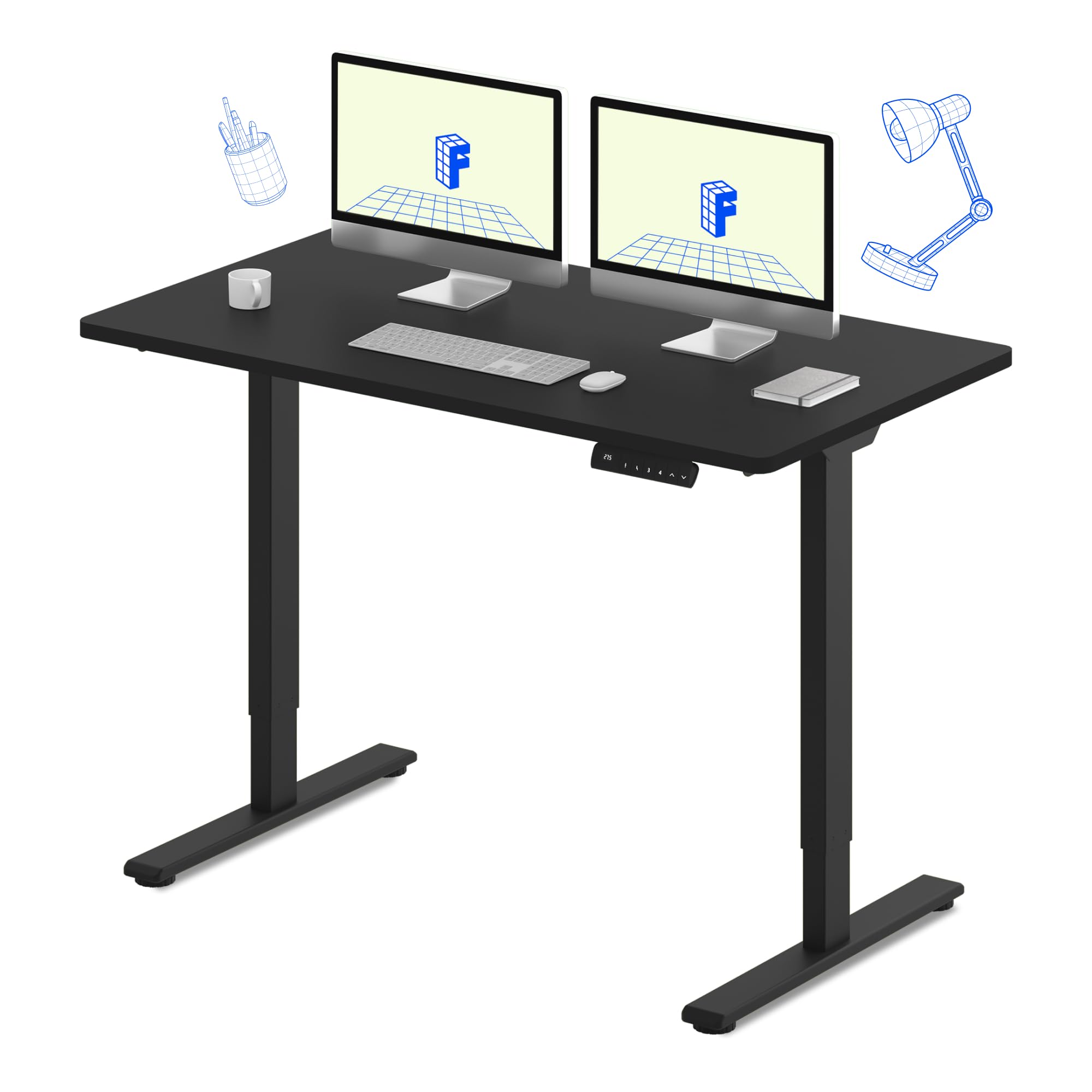 FLEXISPOT E3 Dual Motor Electric Standing Desk 55x28 Inch - Adjustable Height Sit Stand Desk with Whole-Piece Board (Black Frame & Desktop, 2 Packages) for Home Office, Gaming & Workspace Ergonomics