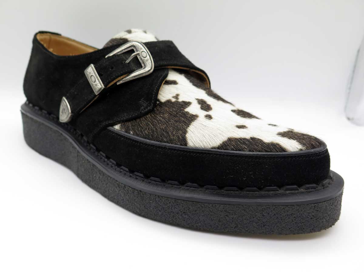 George Cox Cow Print Western Monk Boots - Stylish Cowhide Leather Shoes for Men & Women | Perfect for Country Rides, Rodeo Events & Western Fashion Outfits