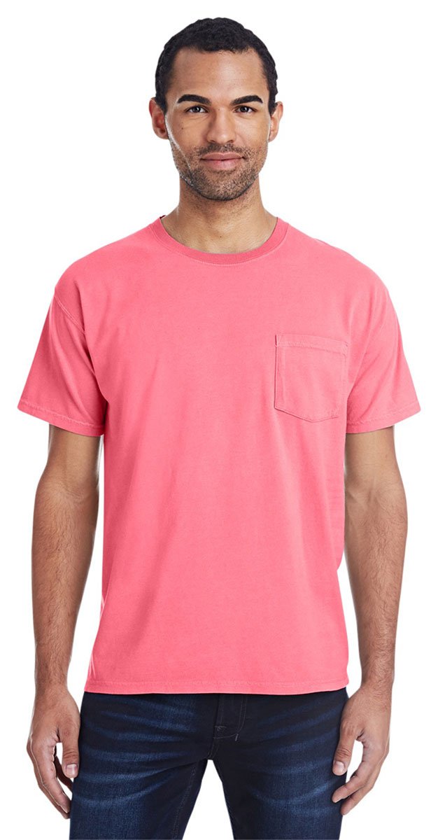 5.5 oz 100% Ringspun Cotton Garment-Dyed Pocket T-Shirt for Men & Women | 2XL Size | Coral Craze Color | Soft & Comfortable Casual Wear for Everyday, Work & Outdoor Activities
