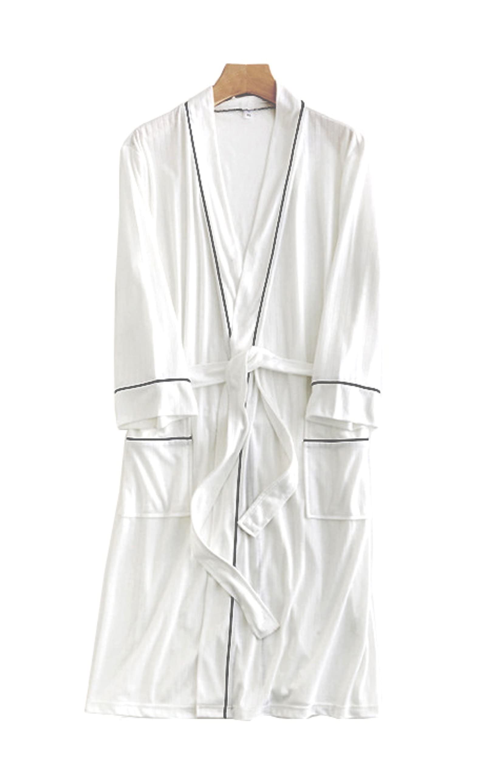 Men's Long-Sleeve Japanese Kimono Bathrobe - Lightweight Knee-Length Cotton Robe with Belt & Pockets - Perfect for Spa, Lounge Wear & Spring/Summer Relaxation at Home
