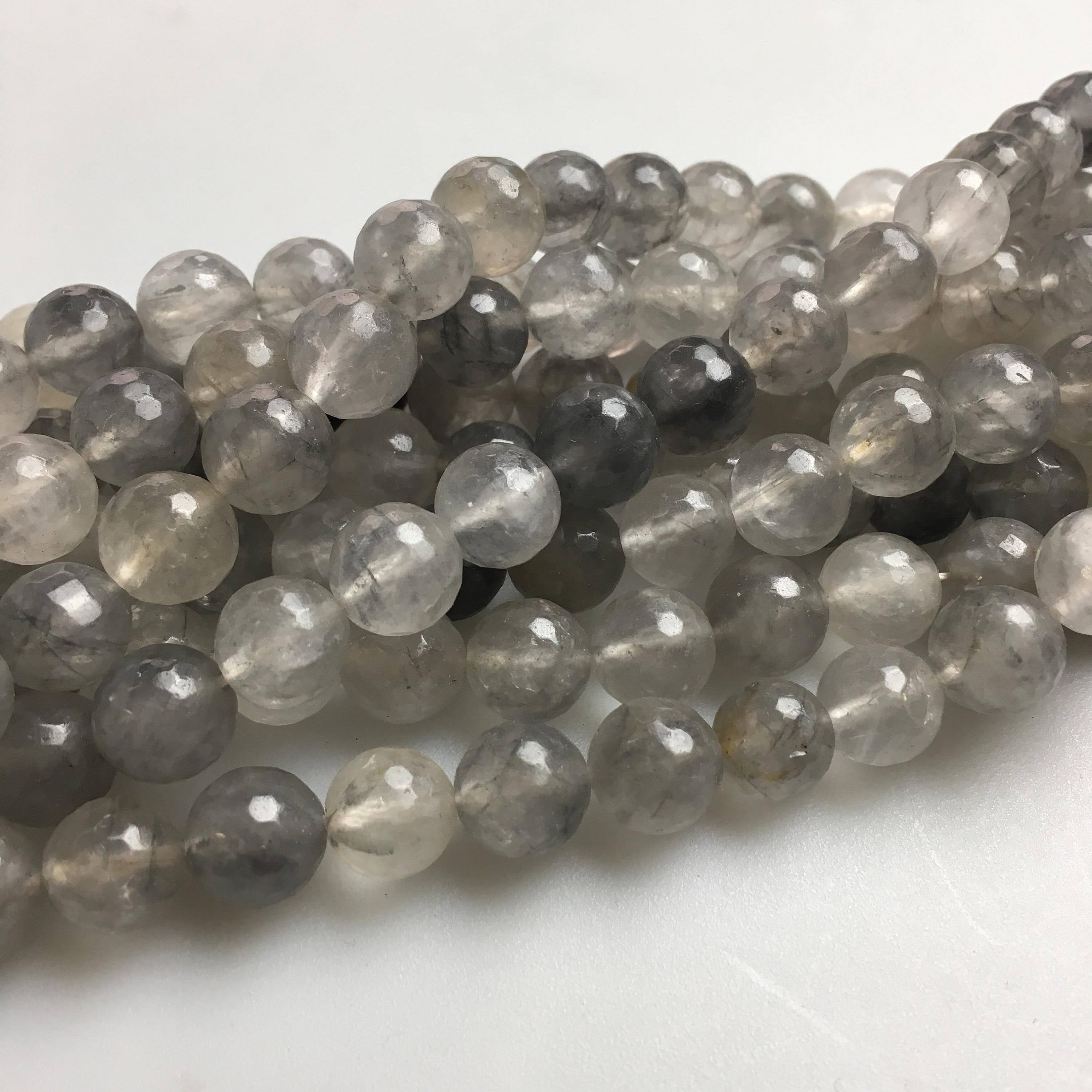 Cloudy Gray Quartz Faceted Round Beads 4mm-15.5mm (6 Sizes) - 15.5 Inch Strand for Jewelry Making, DIY Crafts & Beading Projects - Perfect for Necklaces, Bracelets & Earrings