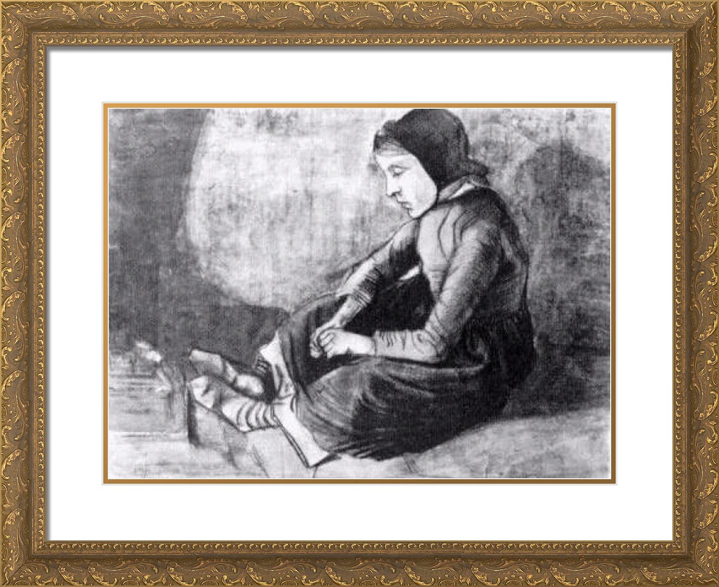 Van Gogh 'Girl With Black Cap' 24x20 Gold Ornate Framed Art Print with Double Matting - Premium Wall Decor for Living Room, Bedroom & Office