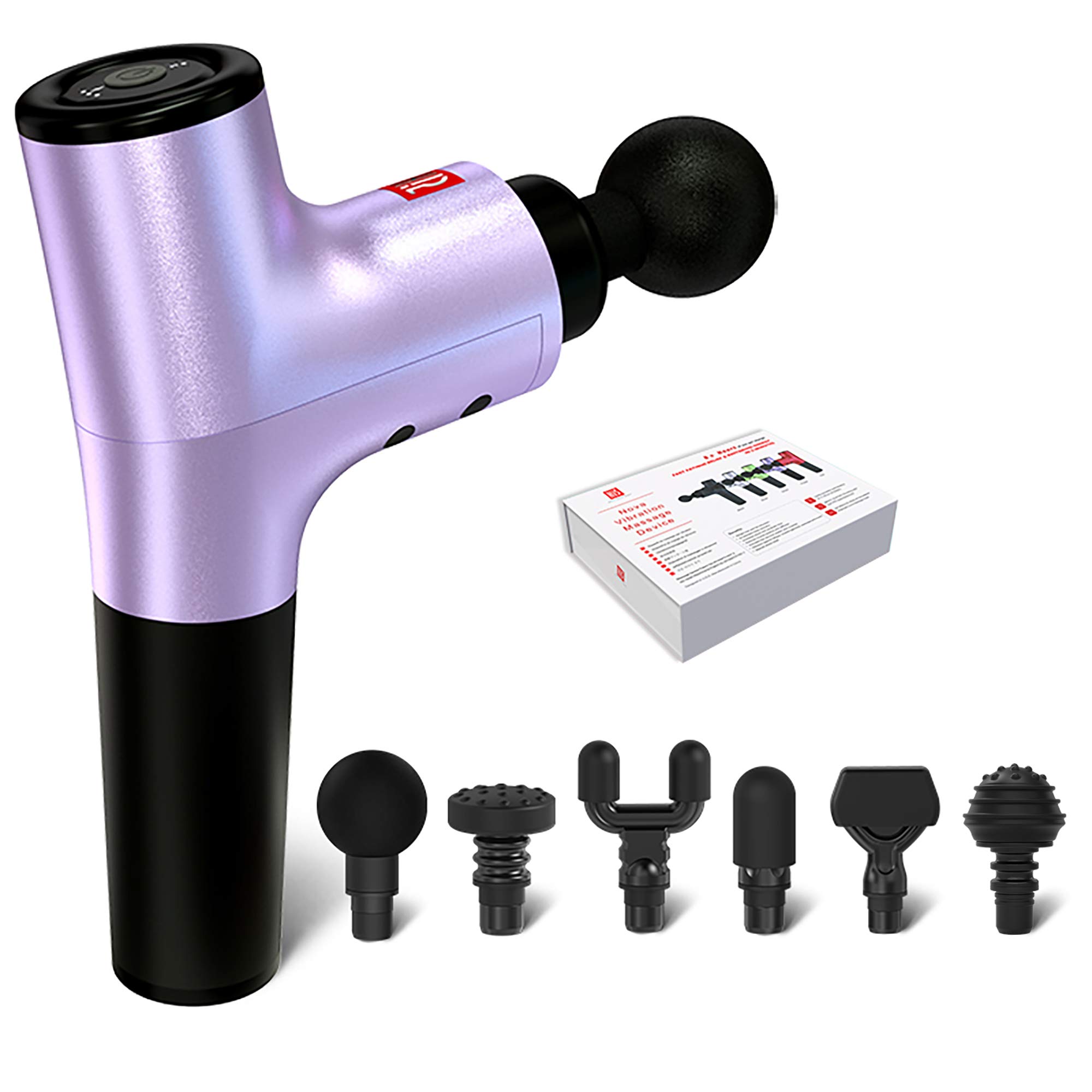 Nova Massage Gun with 6 Interchangeable Heads - Deep Tissue Muscle Relief, Portable Percussion Therapy Device with Gift Box (Purple) - Perfect for Athletes, Gym Recovery & Home Relaxation
