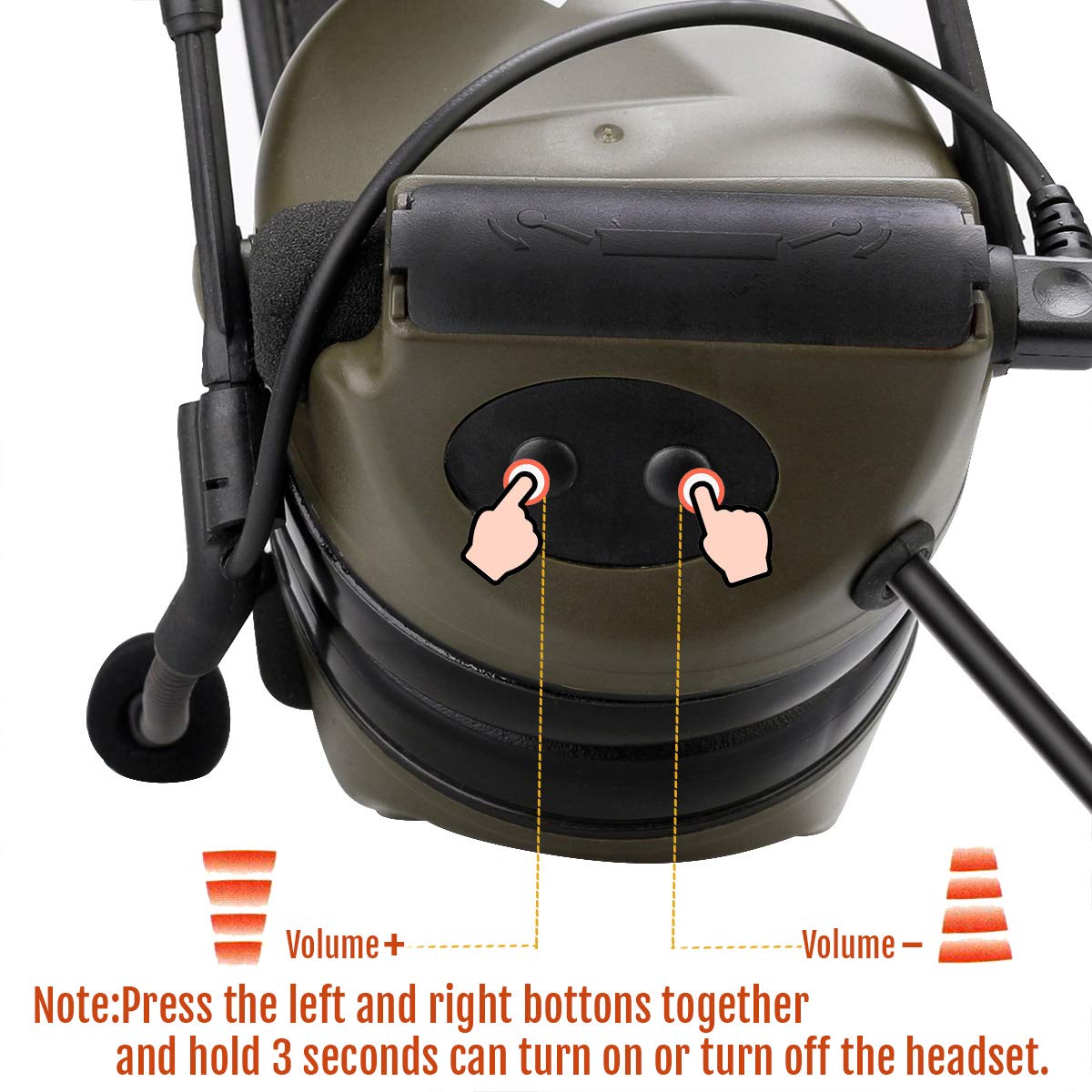 Retevis EHK007 Tactical Headset with Mic - Noise Cancelling Shooting Earmuffs for Hunting & Outdoor Activities | Walkie Talkie Headset with Sound Amplification | Compatible with Baofeng UV-5R, RT68, H-777, RA89, RA79 (1 Pack) - Ideal for Tactical Missions, Range Shooting & Security Operations