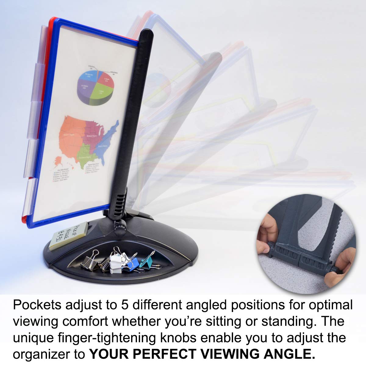 Ultimate Office AdjustaView 10-Pocket Desk Organizer with Storage Base | Holds 20 Sheets of Paper | Includes EZ-Load Pockets & Fast Find Index Tabs (Colored) | Perfect for Home Office, School, and Workplace Organization