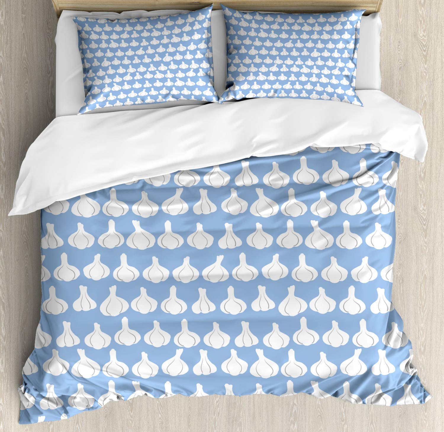 Ambesonne Agriculture Duvet Cover Set - Hand Drawn Garlic Plant Design, 3-Piece King Size Bedding Set with 2 Pillow Shams in Pale Sky Blue & White | Farmhouse Decor, Rustic Bedroom Style, Cozy Home Upgrade