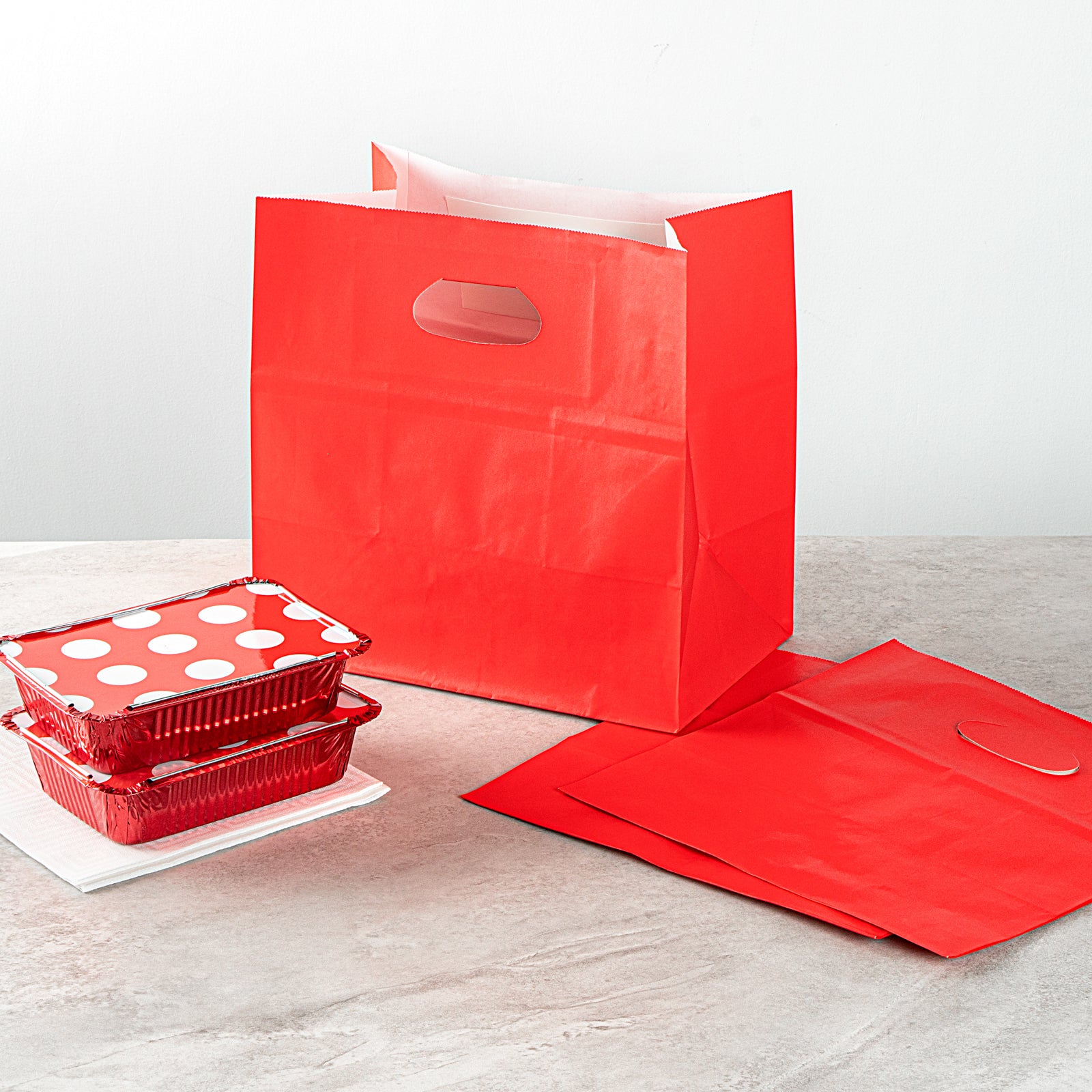 Eco-Friendly Red Rectangle Takeout Bags with Sturdy Handles - 11