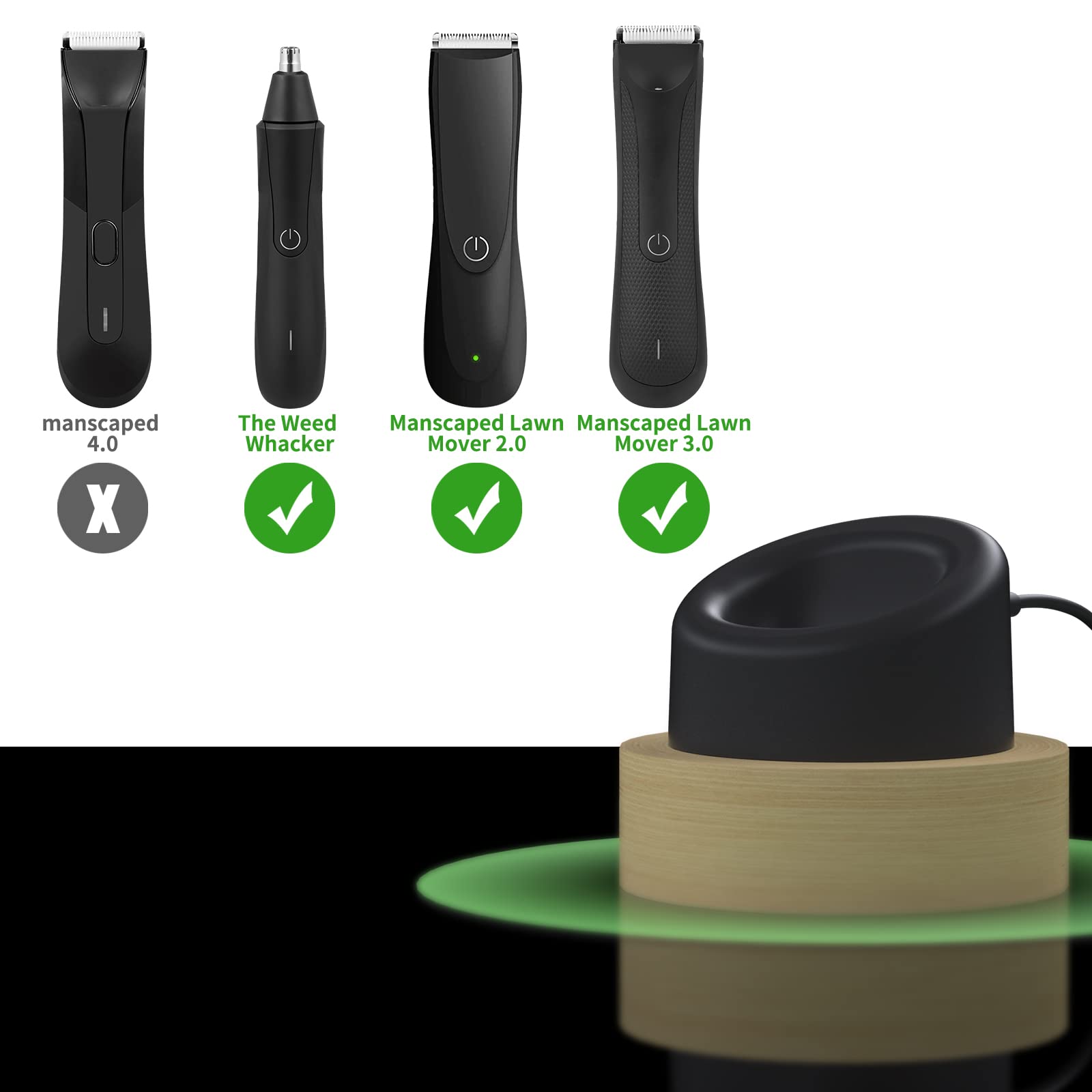 MANSCAPED Replacement Charger for Lawn Mower 3.0/2.0 & Weed Whacker Trimmer - Fast 5V2A AC Adapter with Charging Stand - Perfect for Travel & Home Grooming