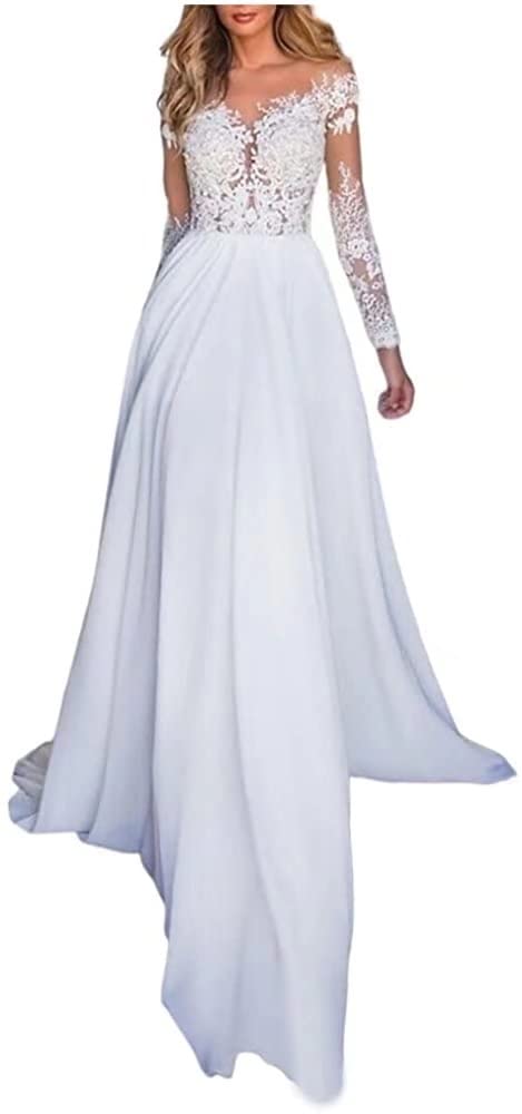2022 Elegant Women's Lace Wedding Dresses for Bride - Beach Bridal Gowns & Formal Wedding Gowns | Perfect for Beach Weddings, Church Ceremonies & Romantic Outdoor Weddings