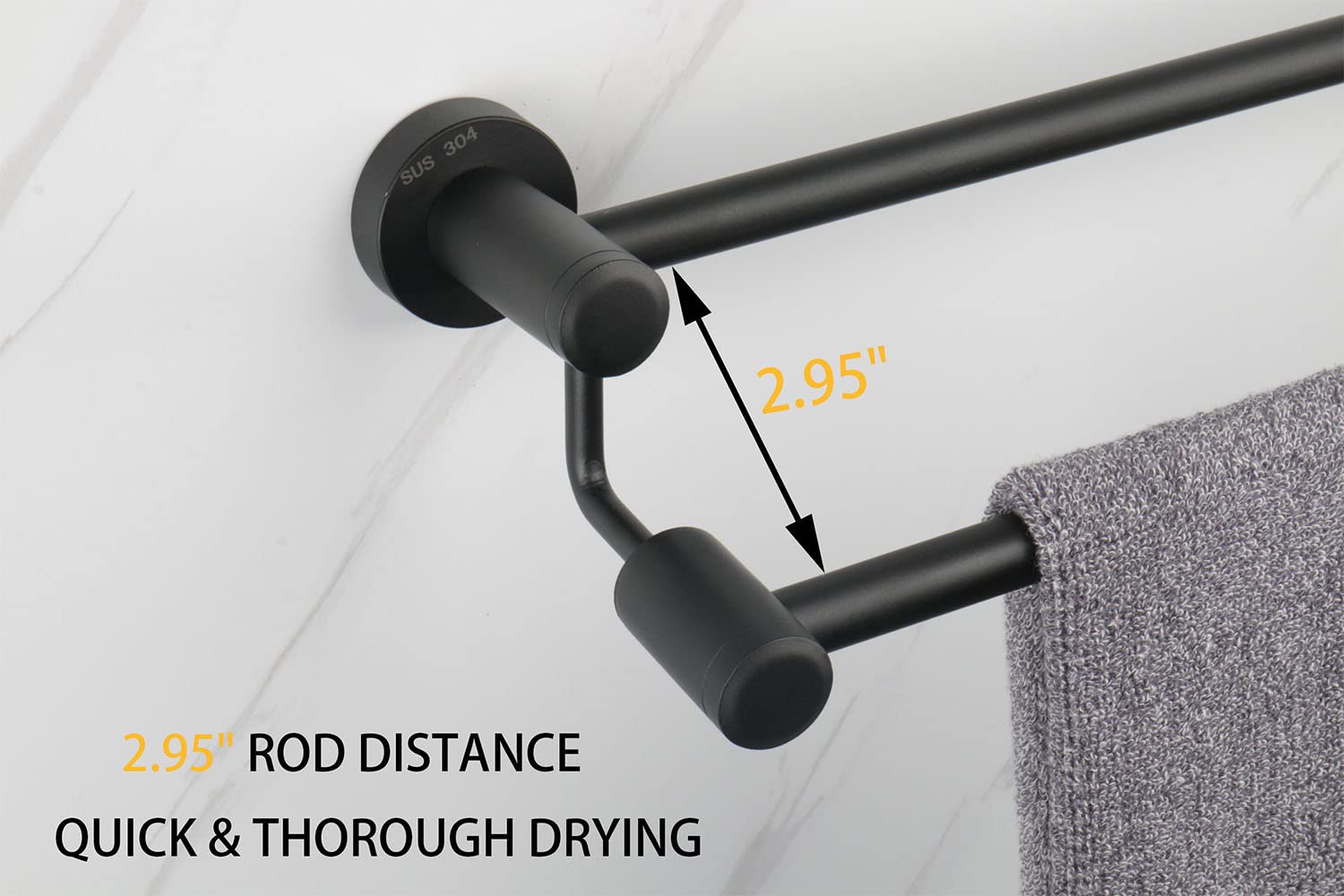 TocTen 30IN Double Towel Bar - Heavy Duty SUS304 Stainless Steel Bathroom Towel Rack, Wall Mounted Towel Holder for Bathroom Accessories (Black) - Perfect for Spa, Hotel & Luxury Home Bathroom Decor