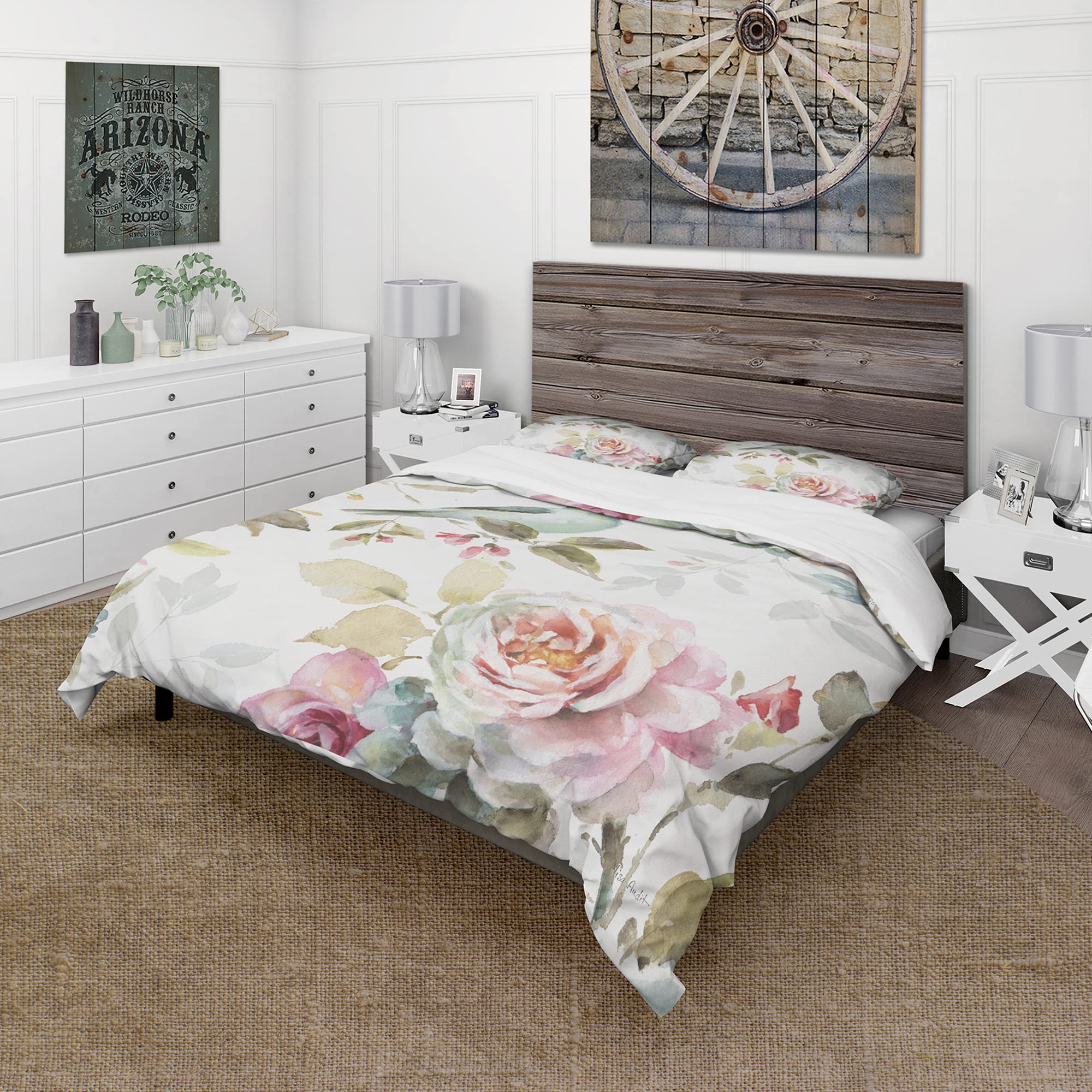 DesignQ Beautiful Bird Romance II Traditional Duvet Cover Set - Queen Size 3-Piece Cottage Bedding in Multi-Color Floral Pattern | All Season Comfort for Master Bedroom, Guest Room & Vacation Home Decor