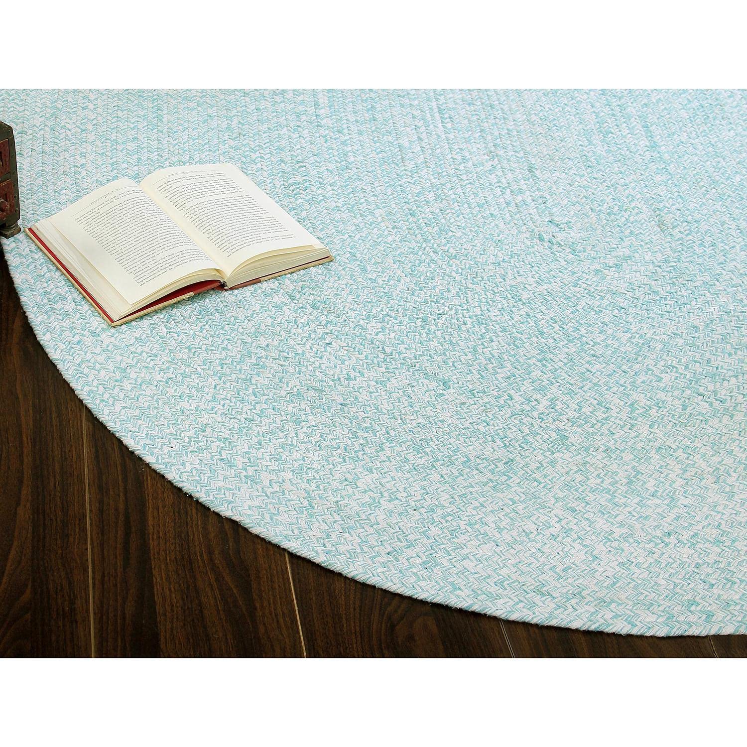Super Soft Braided Farmhouse Area Rug - Reversible Cotton Kitchen Carpet in Turquoise & White, 6' Round - Perfect for Farmhouse Decor, Living Room, Bedroom & Dining Area