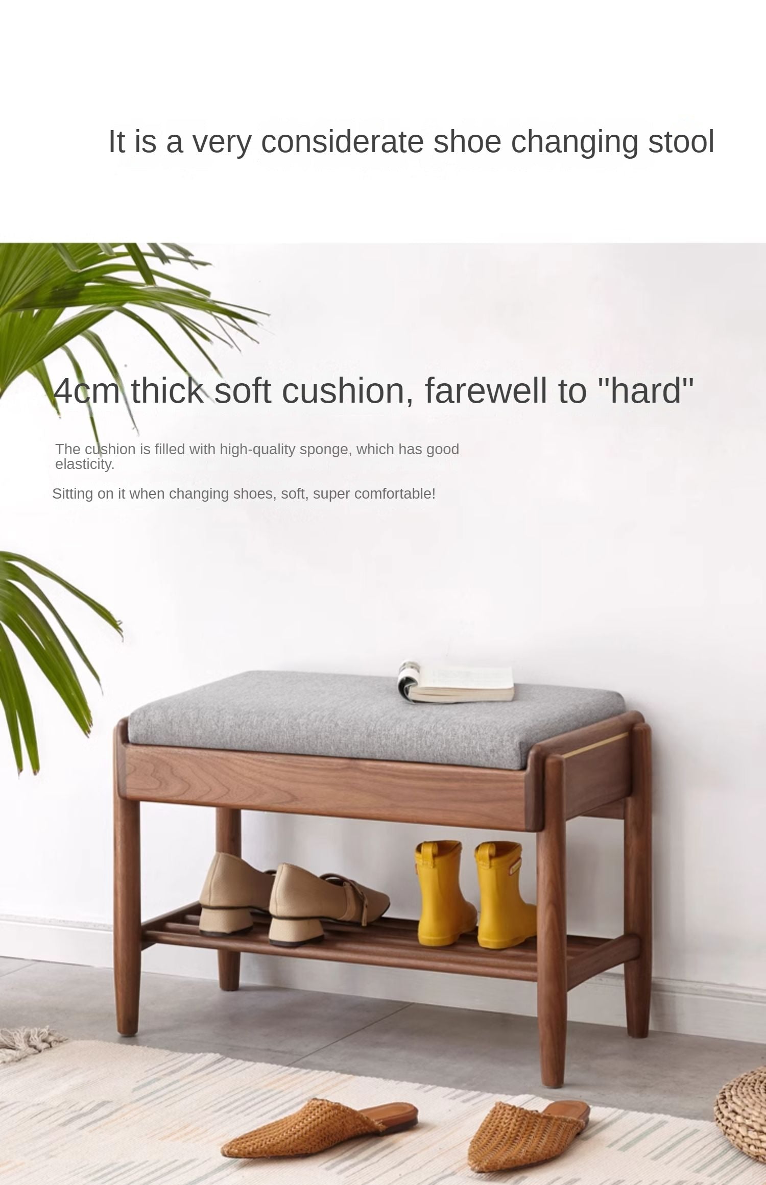 Solid Black Walnut Shoe Storage Bench with Flip Top - Multi-Functional Entryway Organizer for Shoes, Hats & Bags - Perfect for Hallway, Bedroom or Closet Organization