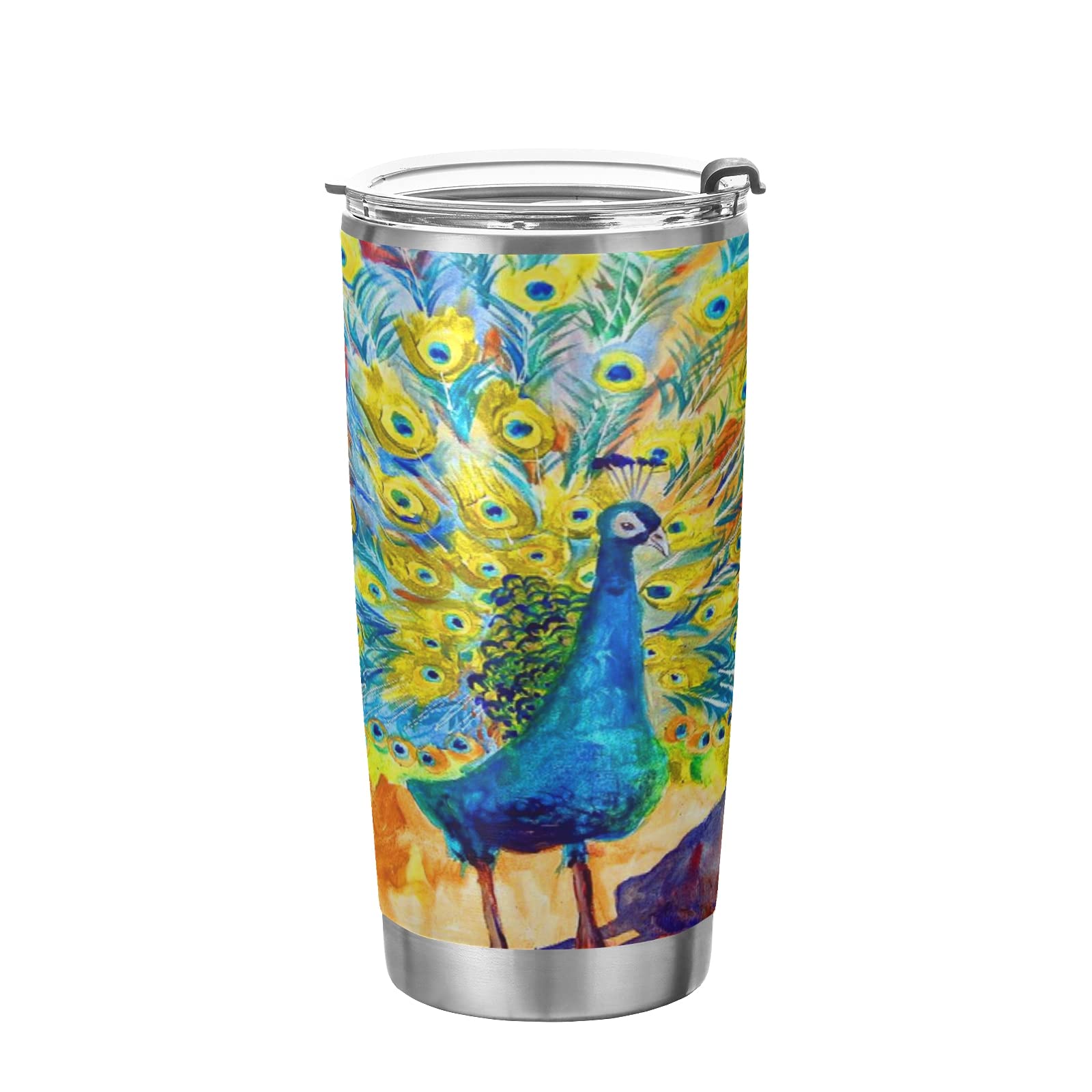 ALAZA 20oz Stainless Steel Vacuum Insulated Tumbler with Lid & Straw - Reusable Peacock Design Travel Mug for Iced Coffee, Water & Cold Drinks - Perfect for Office, Gym, Hiking & Outdoor Activities (590ml)
