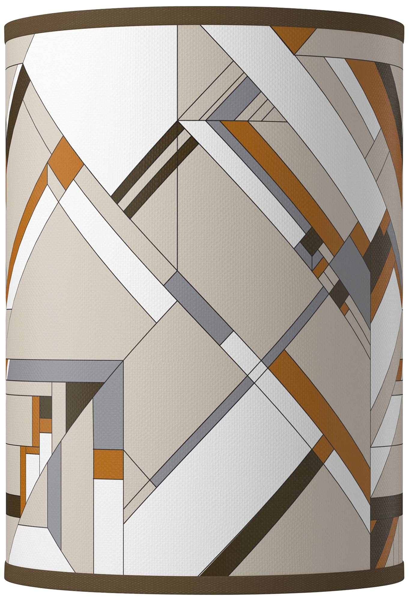 8x8x11 Inch Brown Gray Cylinder Hardback Giclee Print Lamp Shade with Spider Fitting, Replacement Harp & Finial - Craftsman Mosaic Design for Living Room, Bedroom & Office Decor