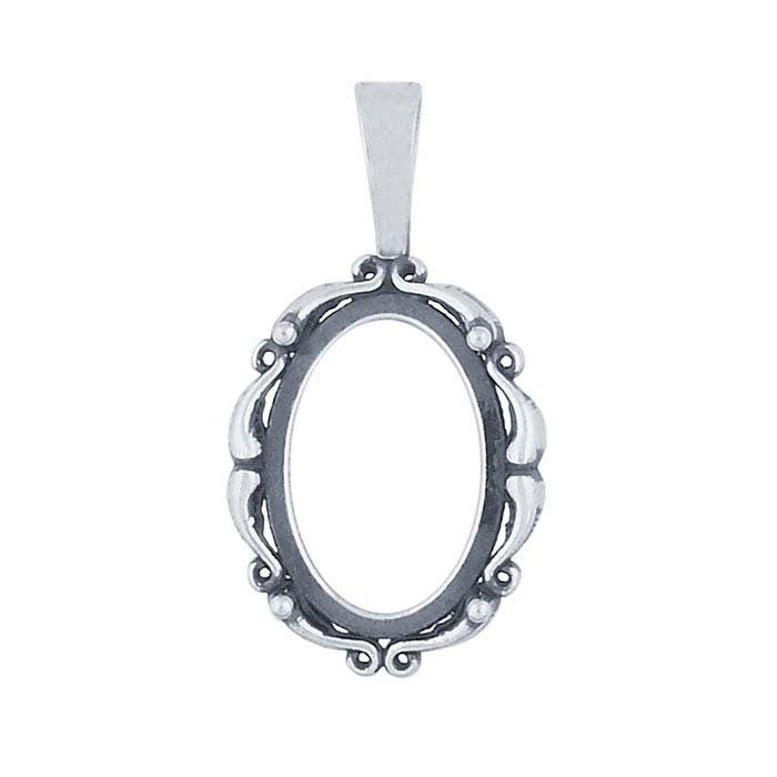 14x10mm Sterling Silver Oval Scroll Cameo Pendant Mounting - 40x30mm Cabochon Setting - Handcrafted in USA - Perfect for Jewelry Making & Gift Giving