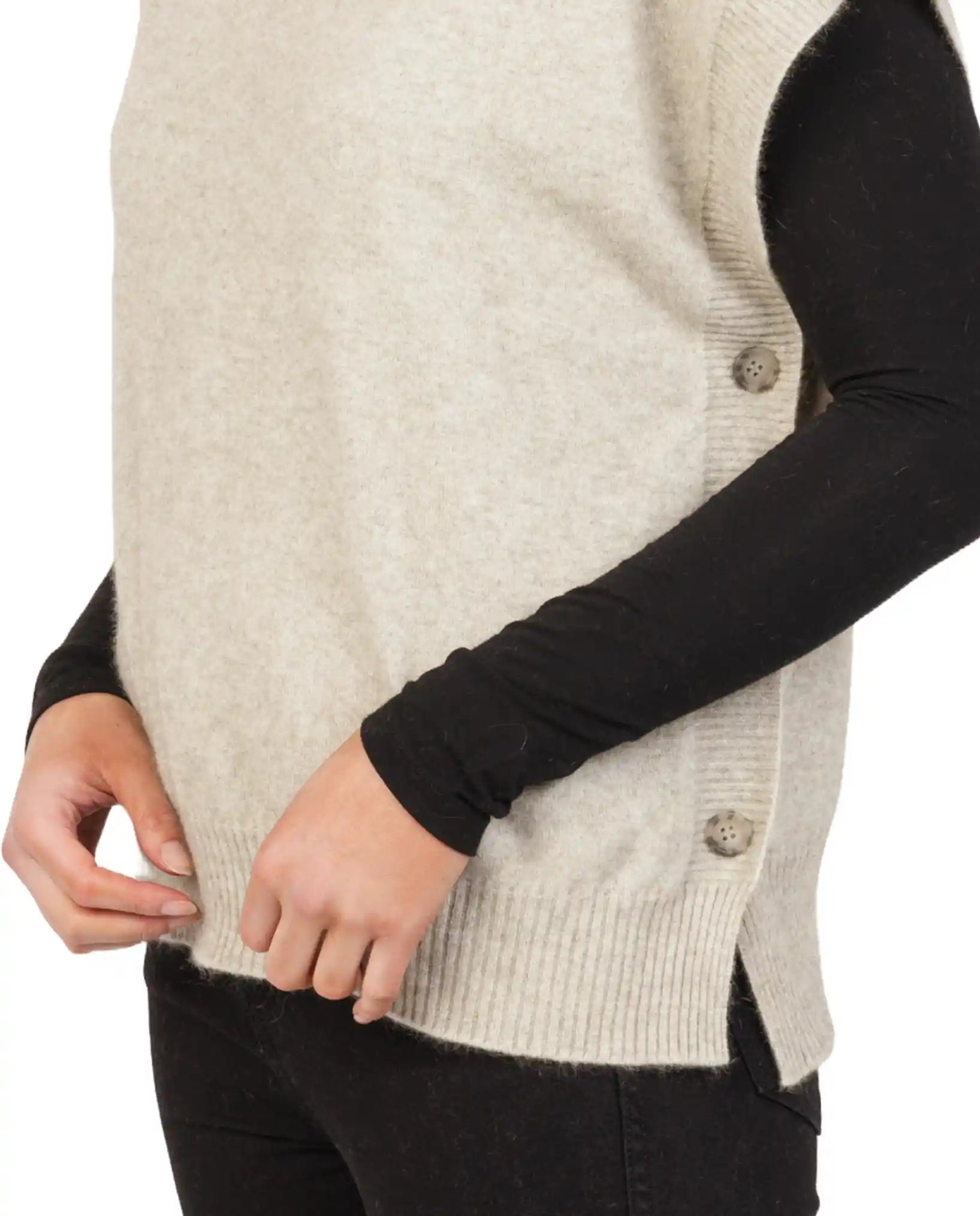 Natural Women's Button Vest in Possum Merino Wool - Soft & Warm Winter Layering Piece for Outdoor Activities NB887