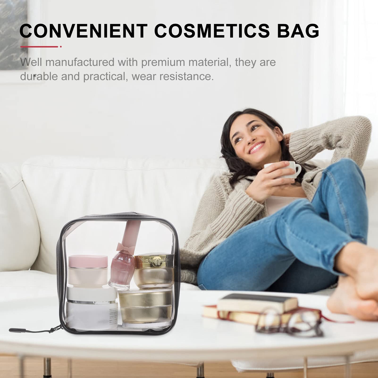 EXCLUZO 4-Piece Clear Waterproof Makeup Organizer Set - Transparent Travel Cosmetic Bag, Toiletry Pouch & Wash Bag for Women | Perfect for Airplane Carry-On, Gym Essentials & Bathroom Storage (Black)