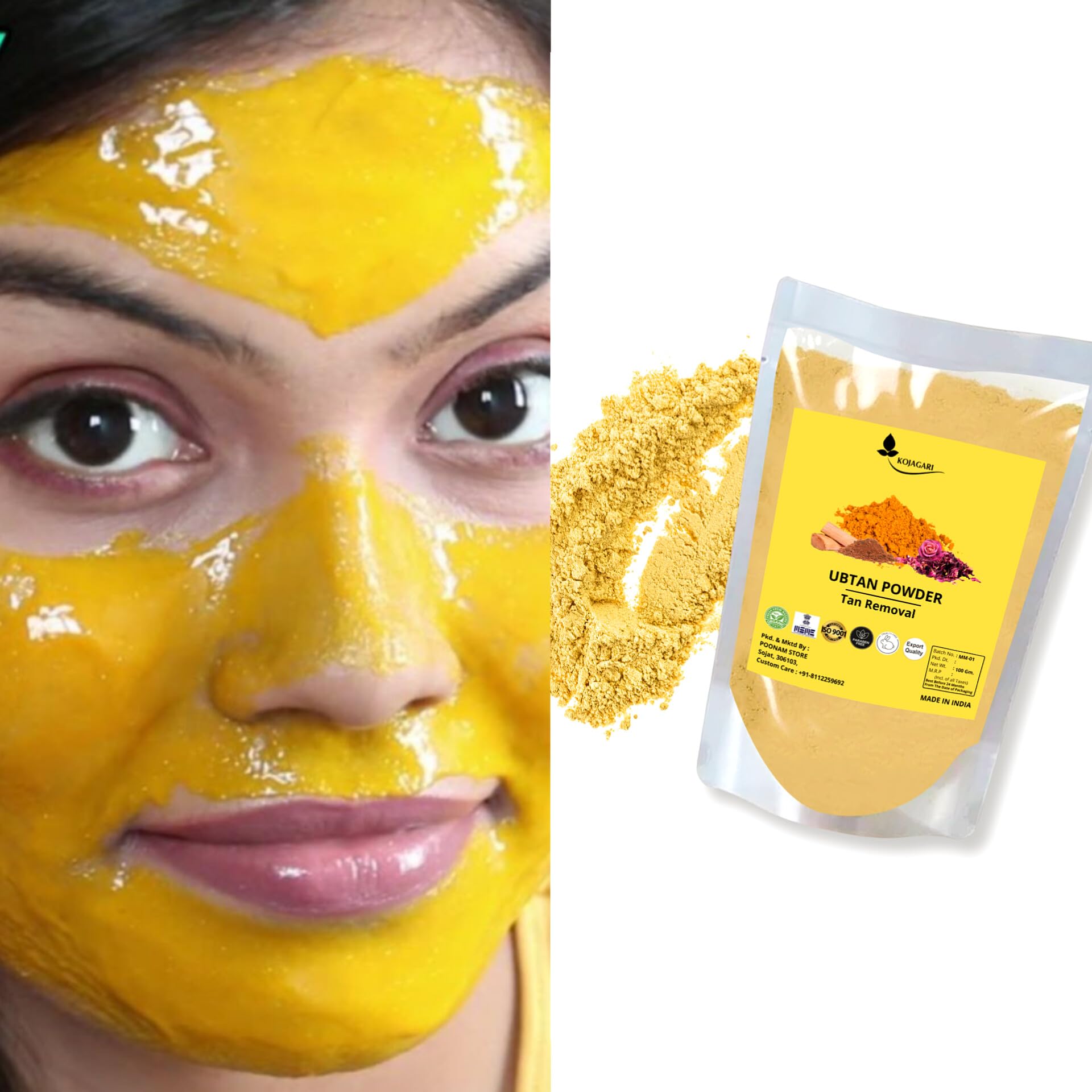 Kojagari Ubtan Powder - Natural Skin Brightening & Tan Removal Face & Body Scrub for All Skin Types | With Sandalwood, Saffron, Rose & Ayurvedic Herbs | 100g | Perfect for Daily Glow & Bridal Skincare Routine