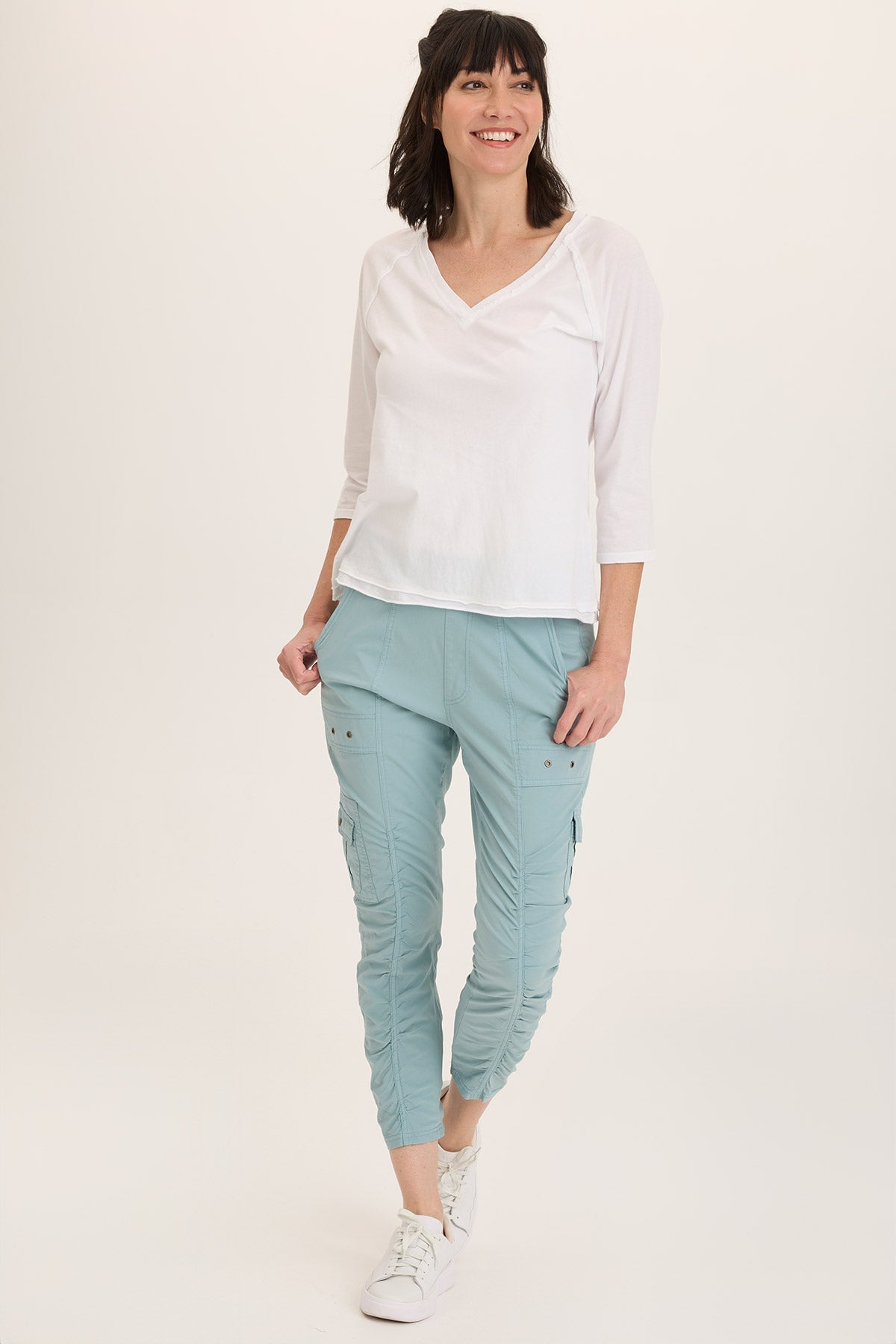 Maven Jersey 3/4 Sleeve V-Neck T-Shirt for Women - Soft Cotton Casual Top for Everyday Wear, Work & Weekend Outfits