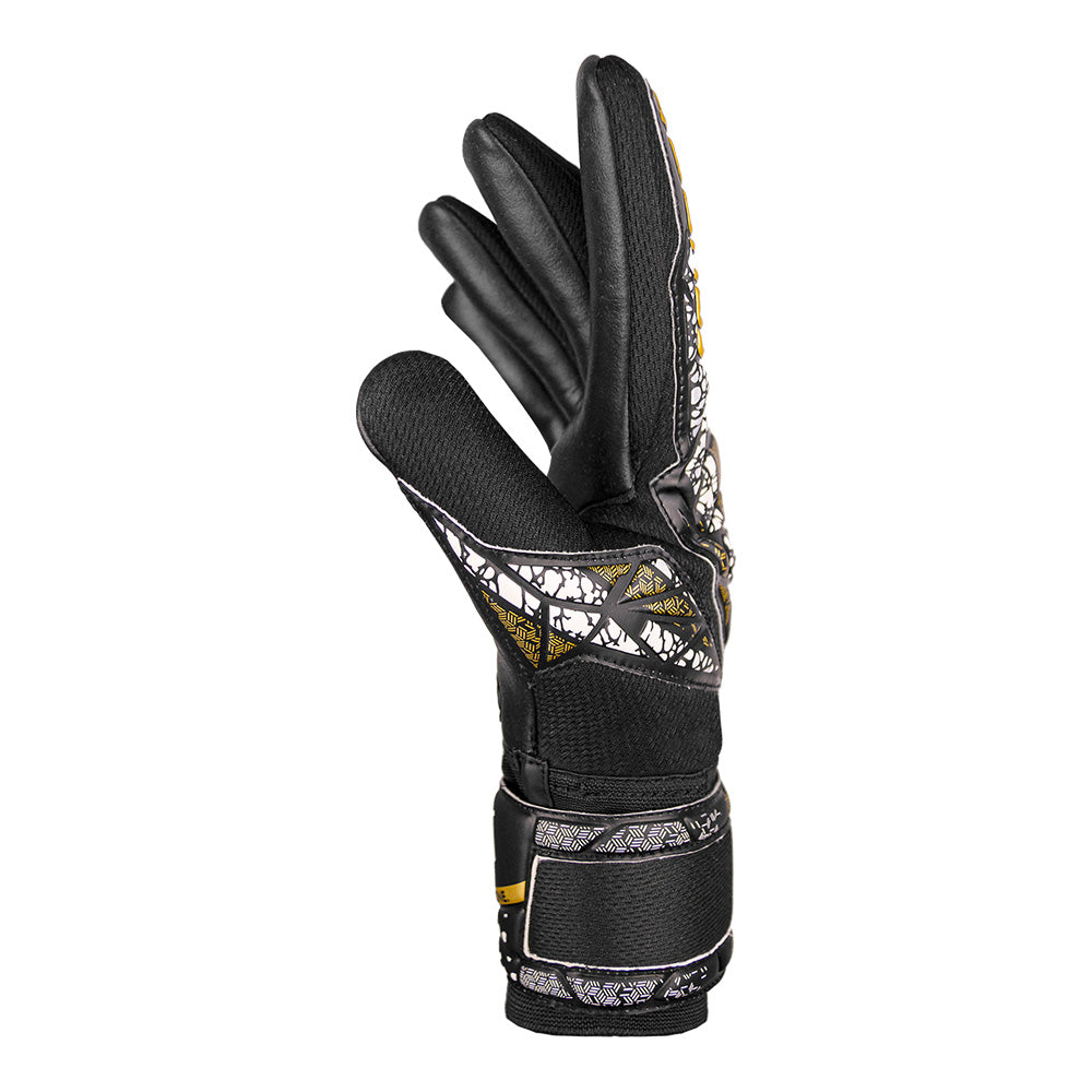 Reusch Silver NC Finger Support Goalkeeper Gloves - Black/Gold/White for Soccer Training & Match Play