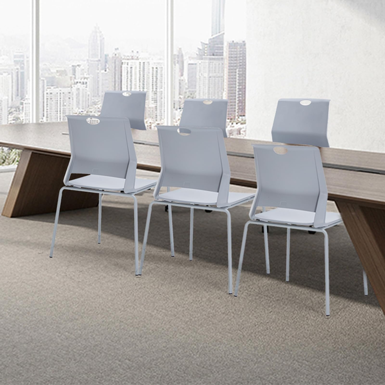 Modern Grey Stackable Chairs Set of 4 - Wide Seat Plastic Dining Chairs for Office, Conference Room & Home | Durable Guest Chairs for Living Room, Waiting Area & Classroom Use